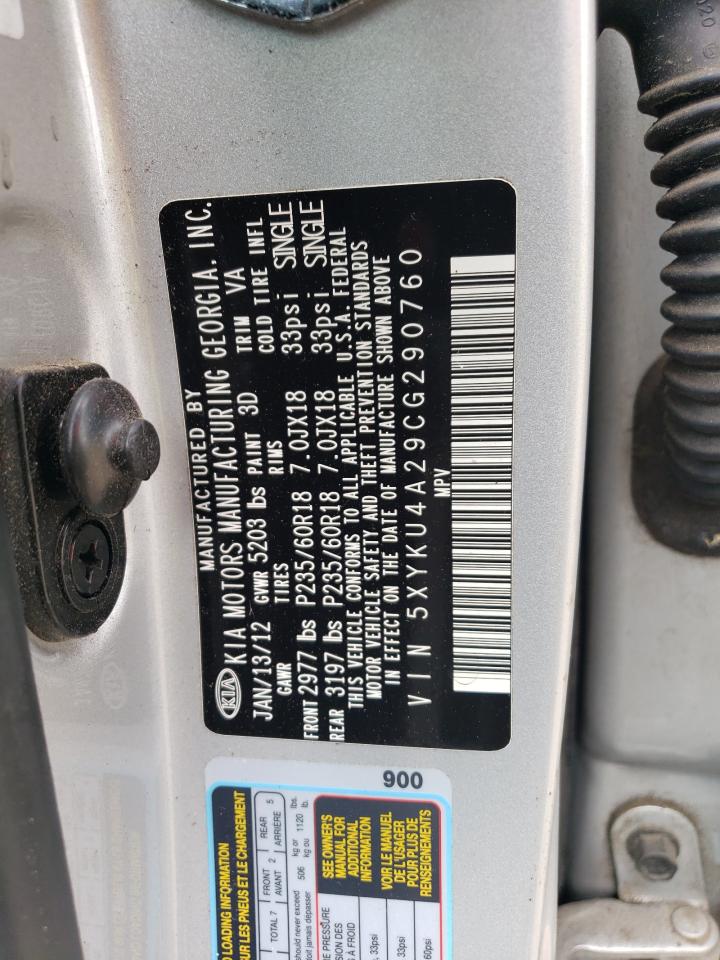 2012 Kia Sorento Ex VIN: 5XYKU4A29CG290760 Lot: 64379204