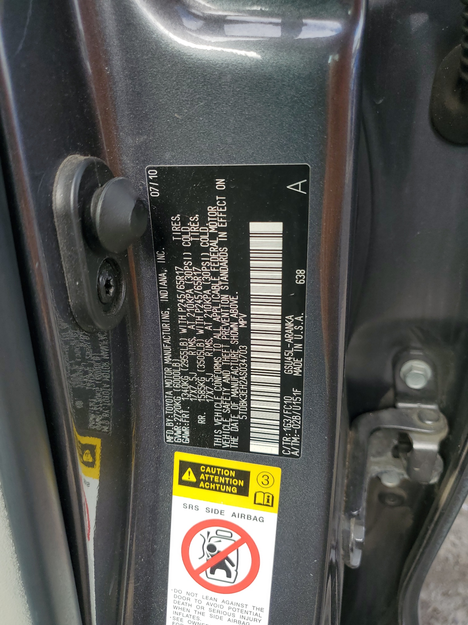 5TDBK3EH2AS034703 2010 Toyota Highlander