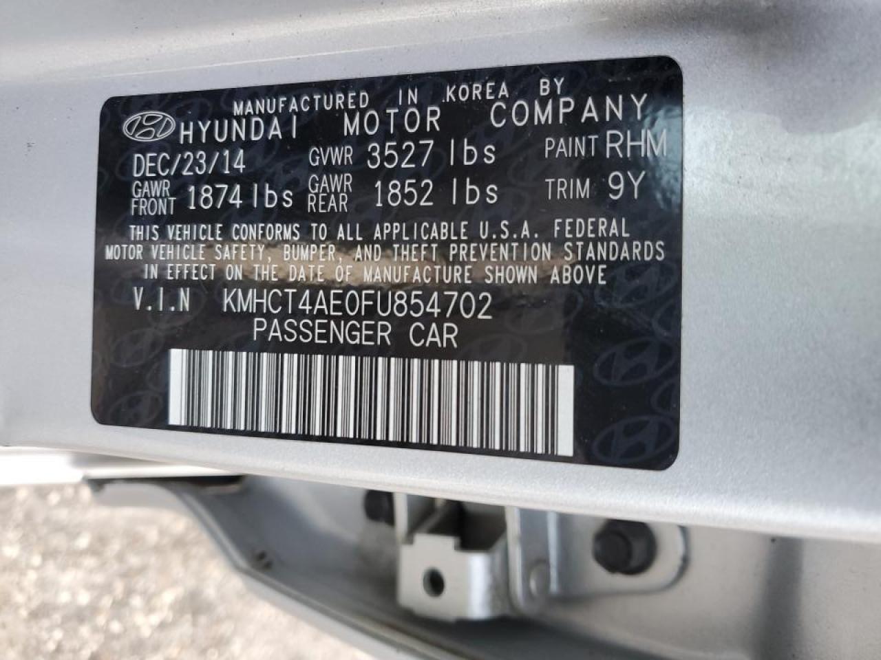 2015 Hyundai Accent Gls VIN: KMHCT4AE0FU854702 Lot: 64100184