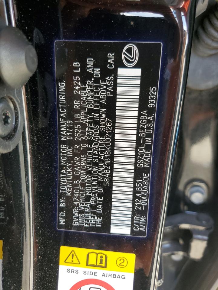 2019 Lexus Es 350 VIN: 58ABZ1B18KU021267 Lot: 63602854