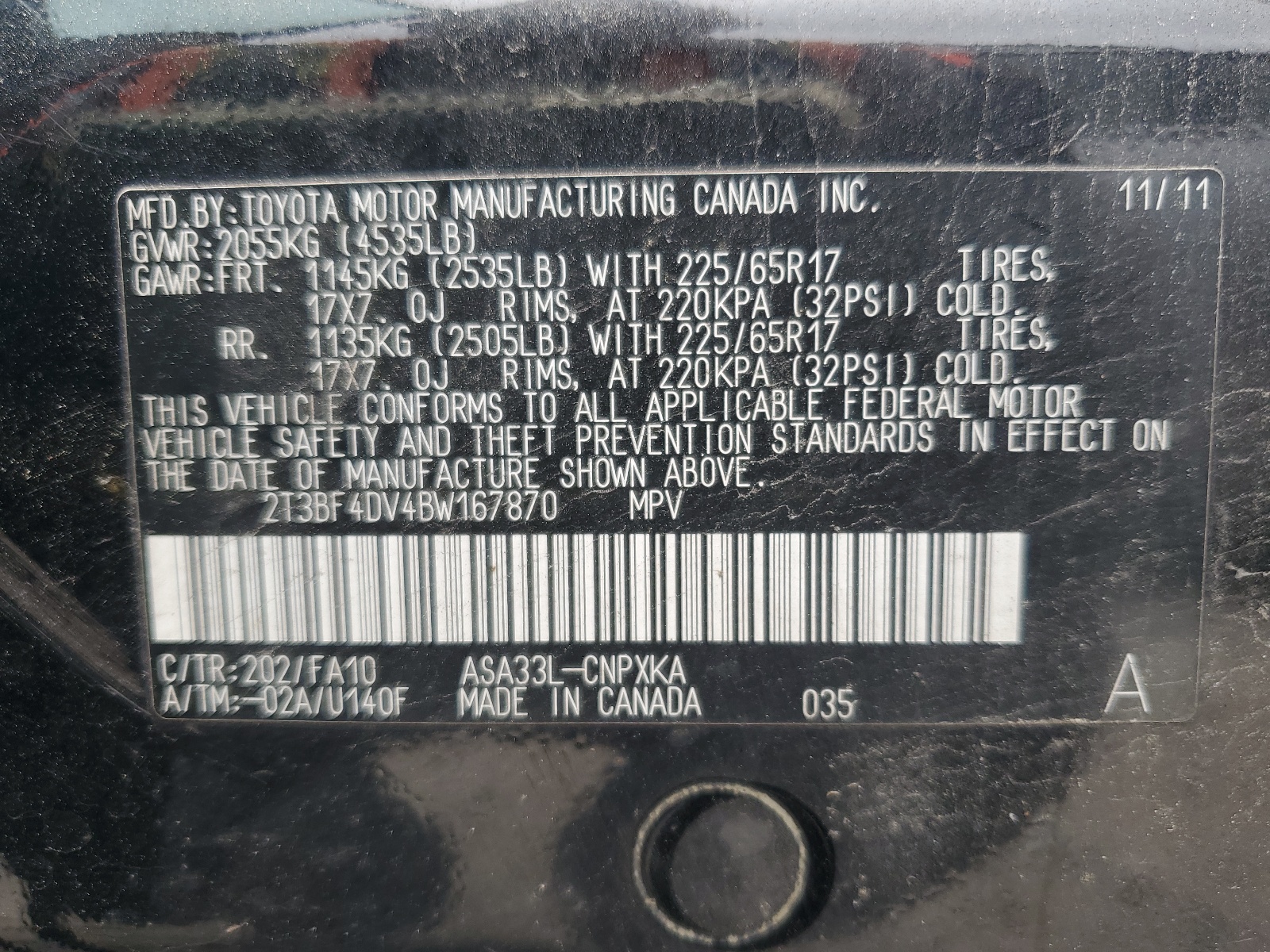 2T3BF4DV4BW167870 2011 Toyota Rav4
