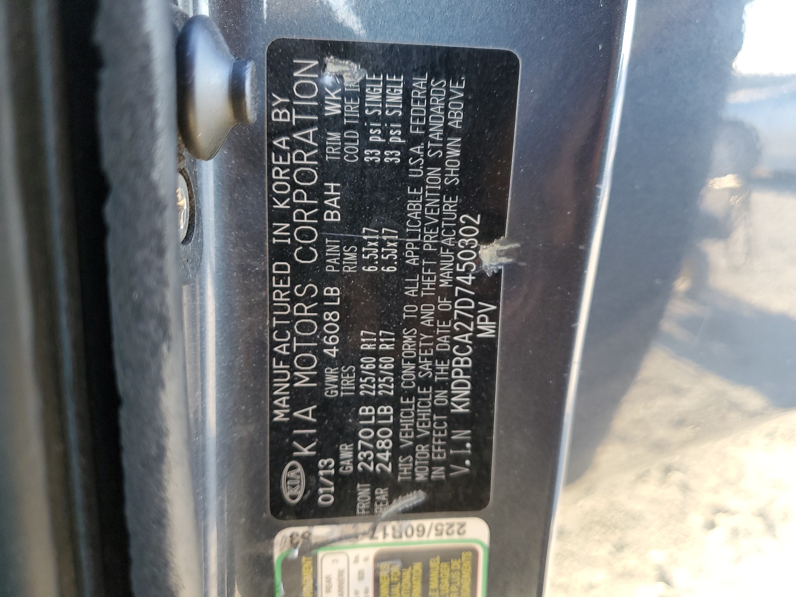 KNDPBCA27D7450302 2013 Kia Sportage Lx