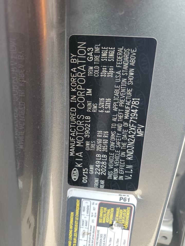 2015 Kia Soul VIN: KNDJN2A2XF7194781 Lot: 64598144