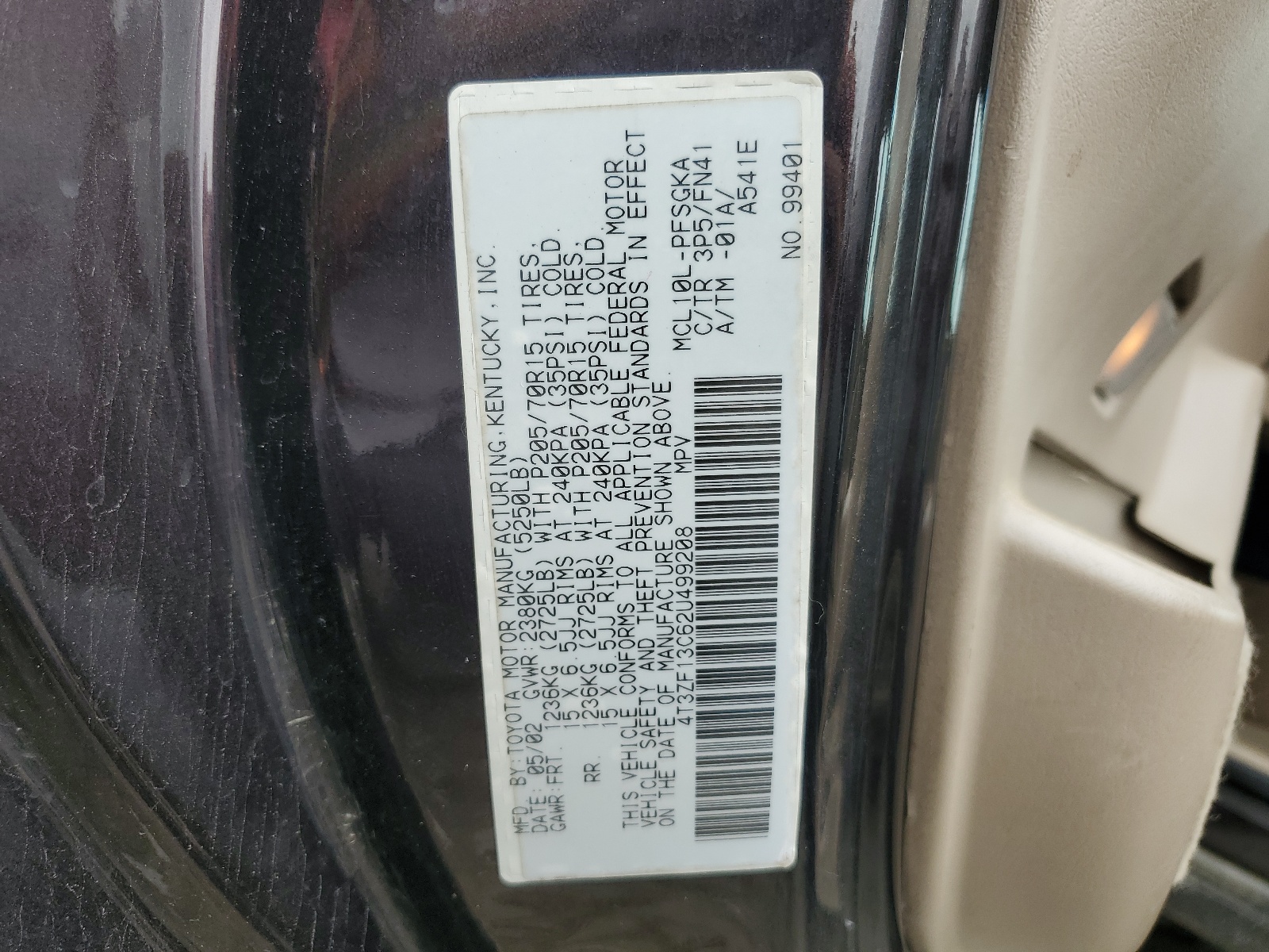 4T3ZF13C62U499208 2002 Toyota Sienna Le