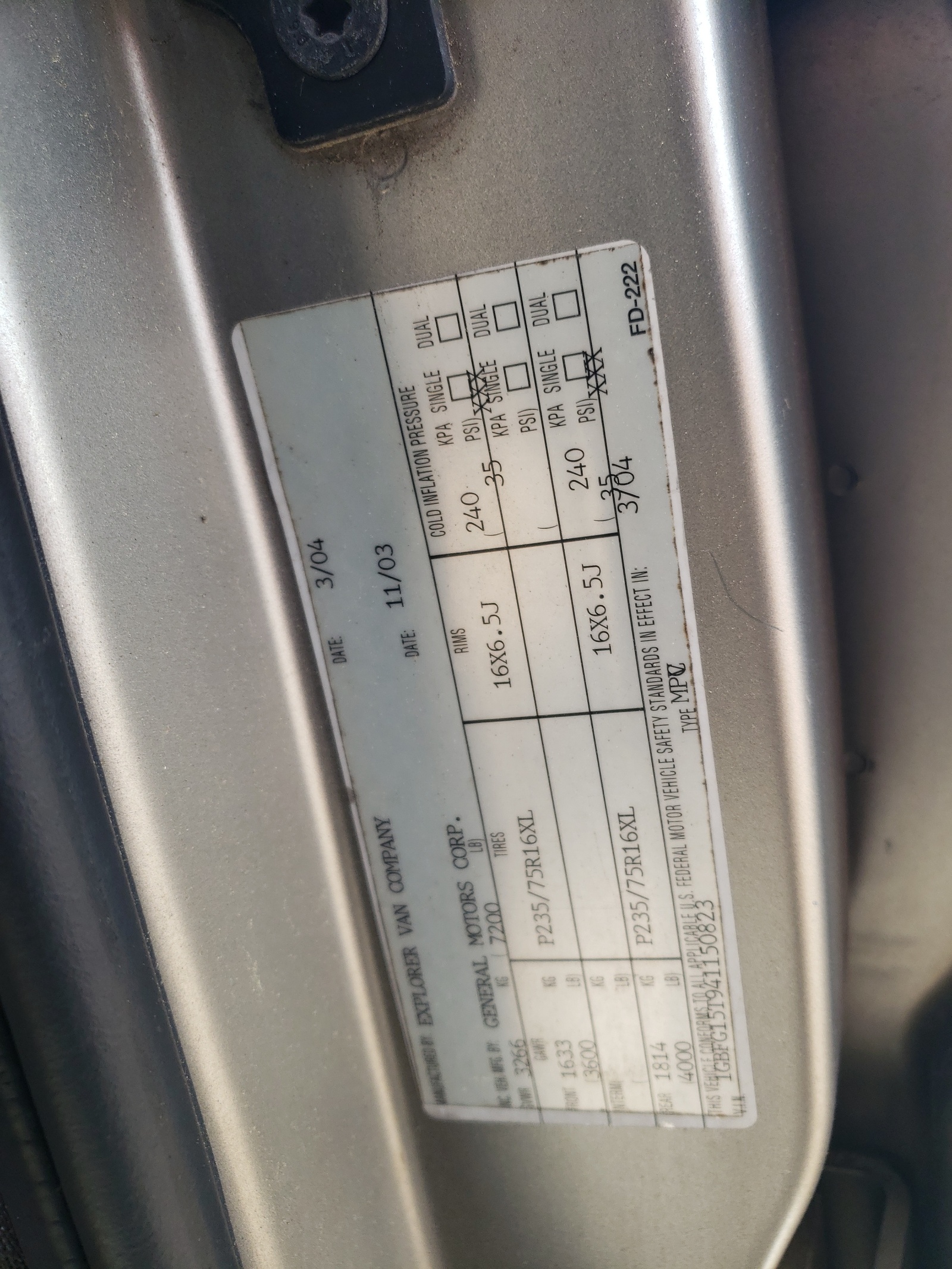 1GBFG15T941150823 2004 Chevrolet Express G1500