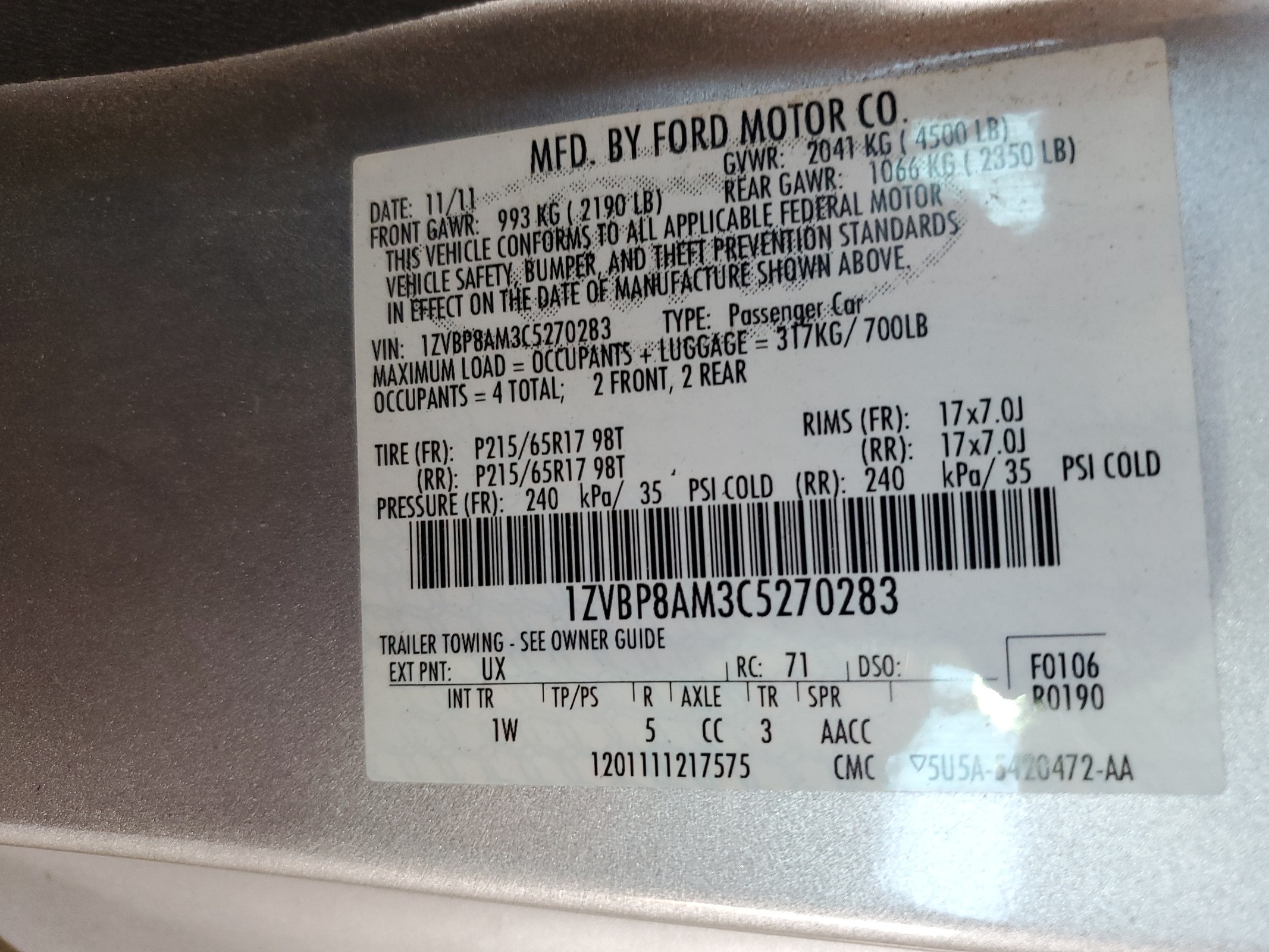 1ZVBP8AM3C5270283 2012 Ford Mustang