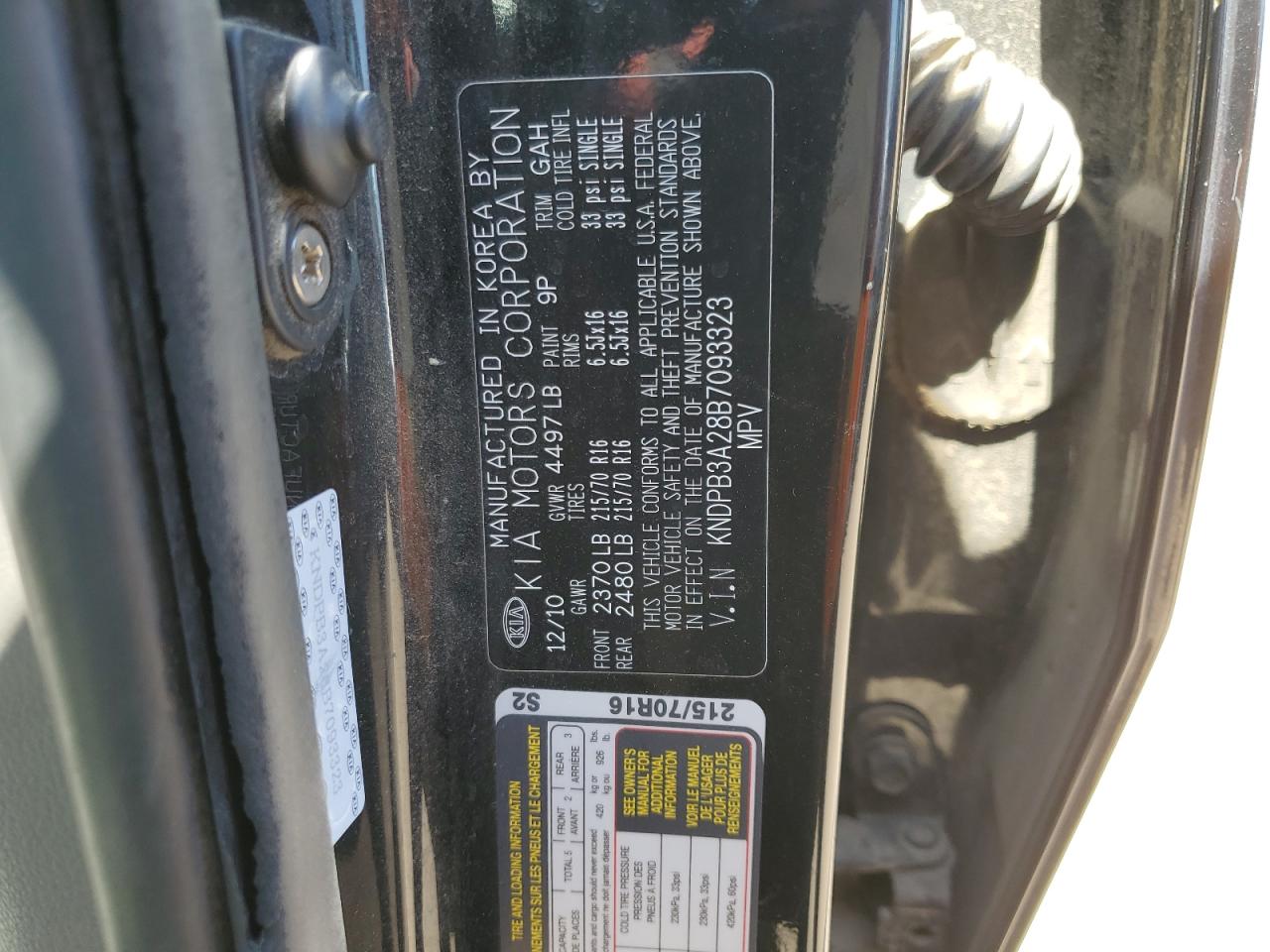 2011 Kia Sportage Lx VIN: KNDPB3A28B7093323 Lot: 65366904