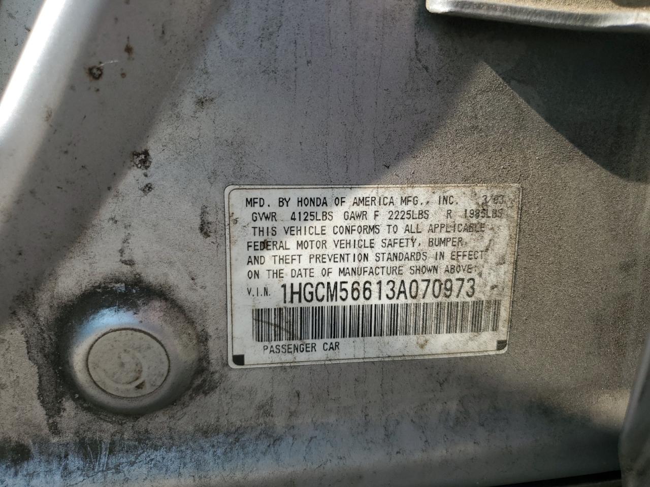 1HGCM56613A070973 2003 Honda Accord Ex