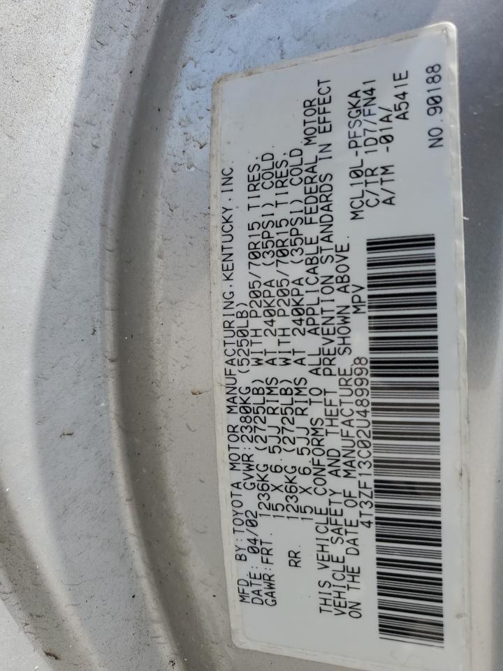 2002 Toyota Sienna Le VIN: 4T3ZF13C02U489998 Lot: 62108184