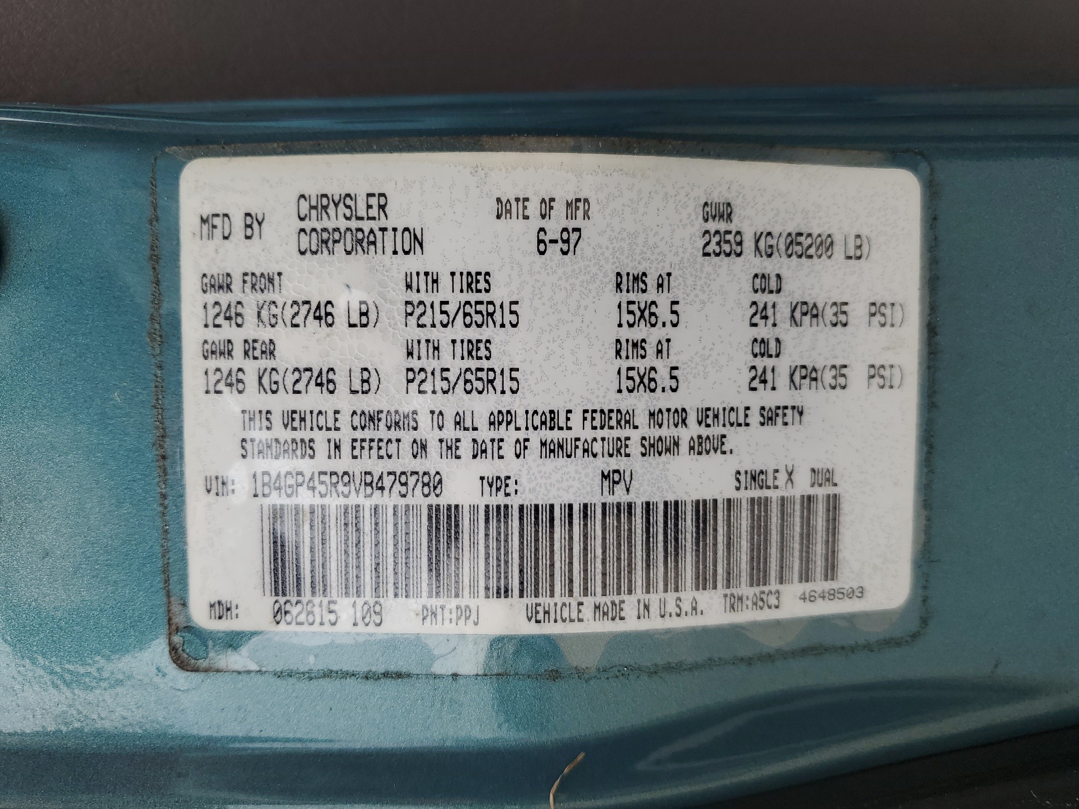 1B4GP45R9VB479780 1997 Dodge Caravan Se