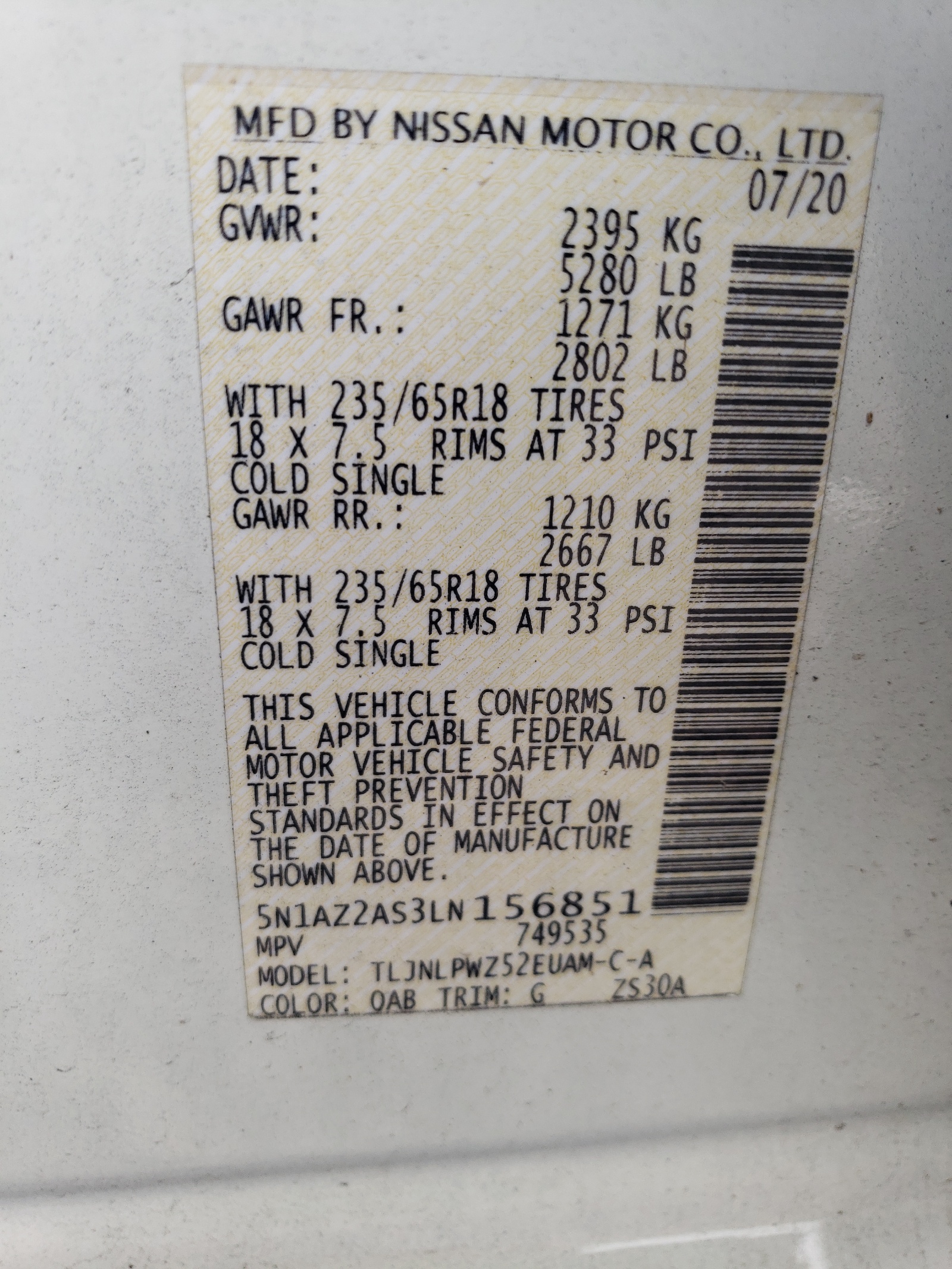 5N1AZ2AS3LN156851 2020 Nissan Murano S