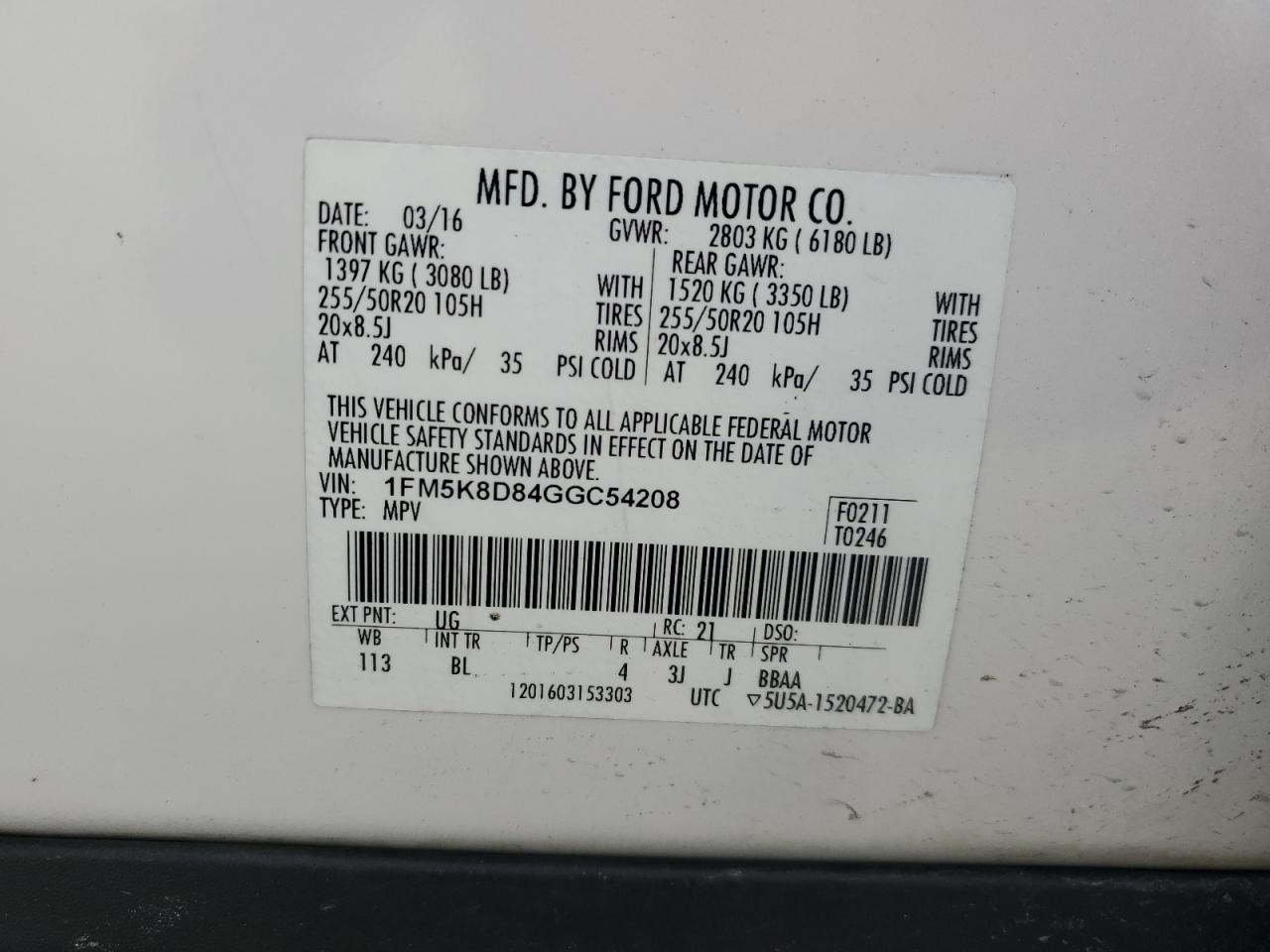 1FM5K8D84GGC54208 2016 FORD EXPLORER - Image 13