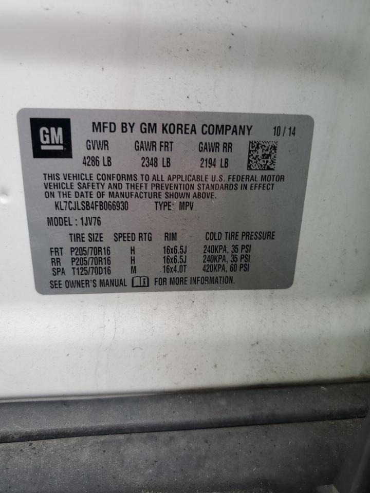 2015 Chevrolet Trax 1Lt VIN: KL7CJLSB4FB066930 Lot: 62662844