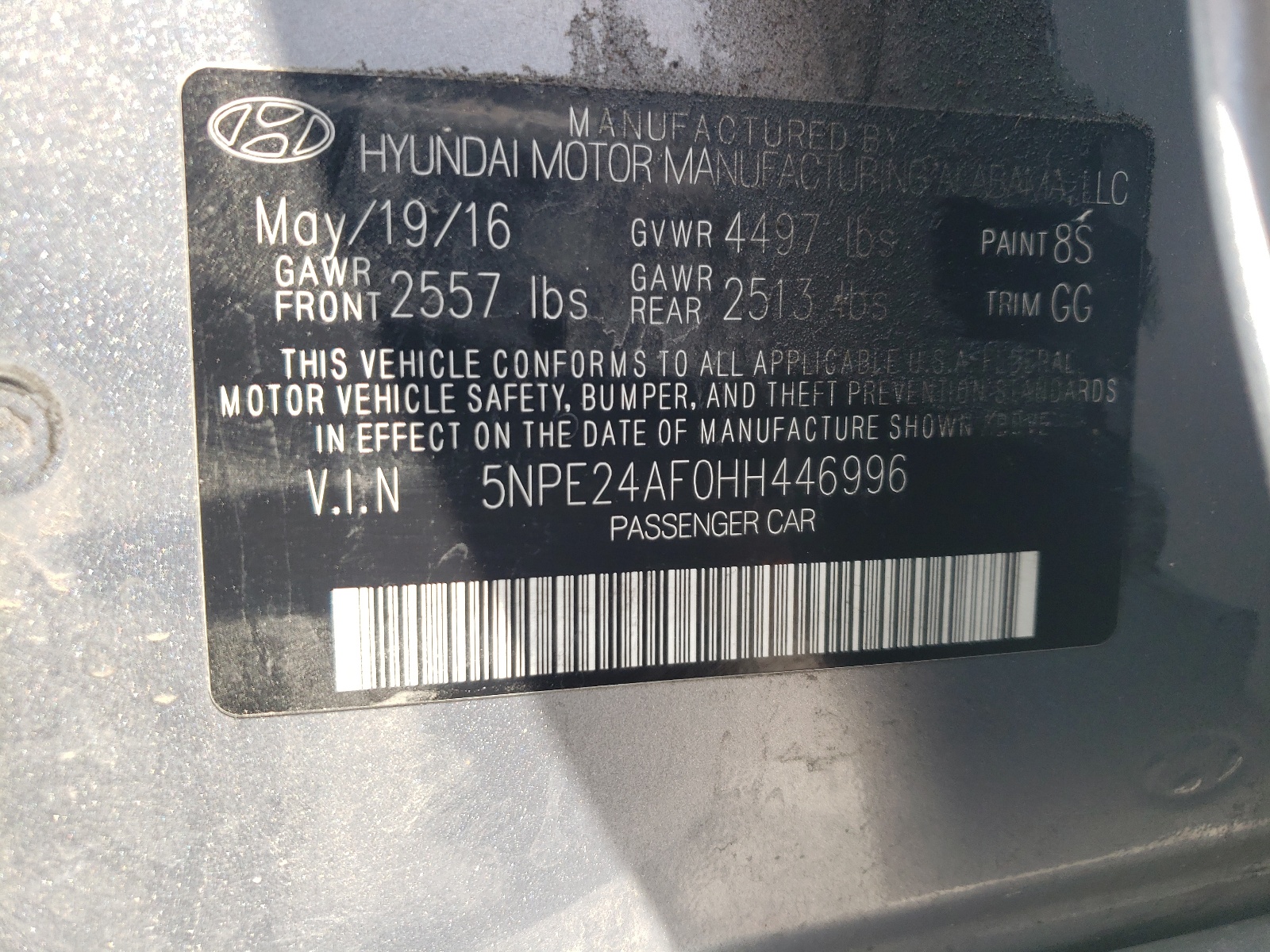 5NPE24AF0HH446996 2017 Hyundai Sonata Se
