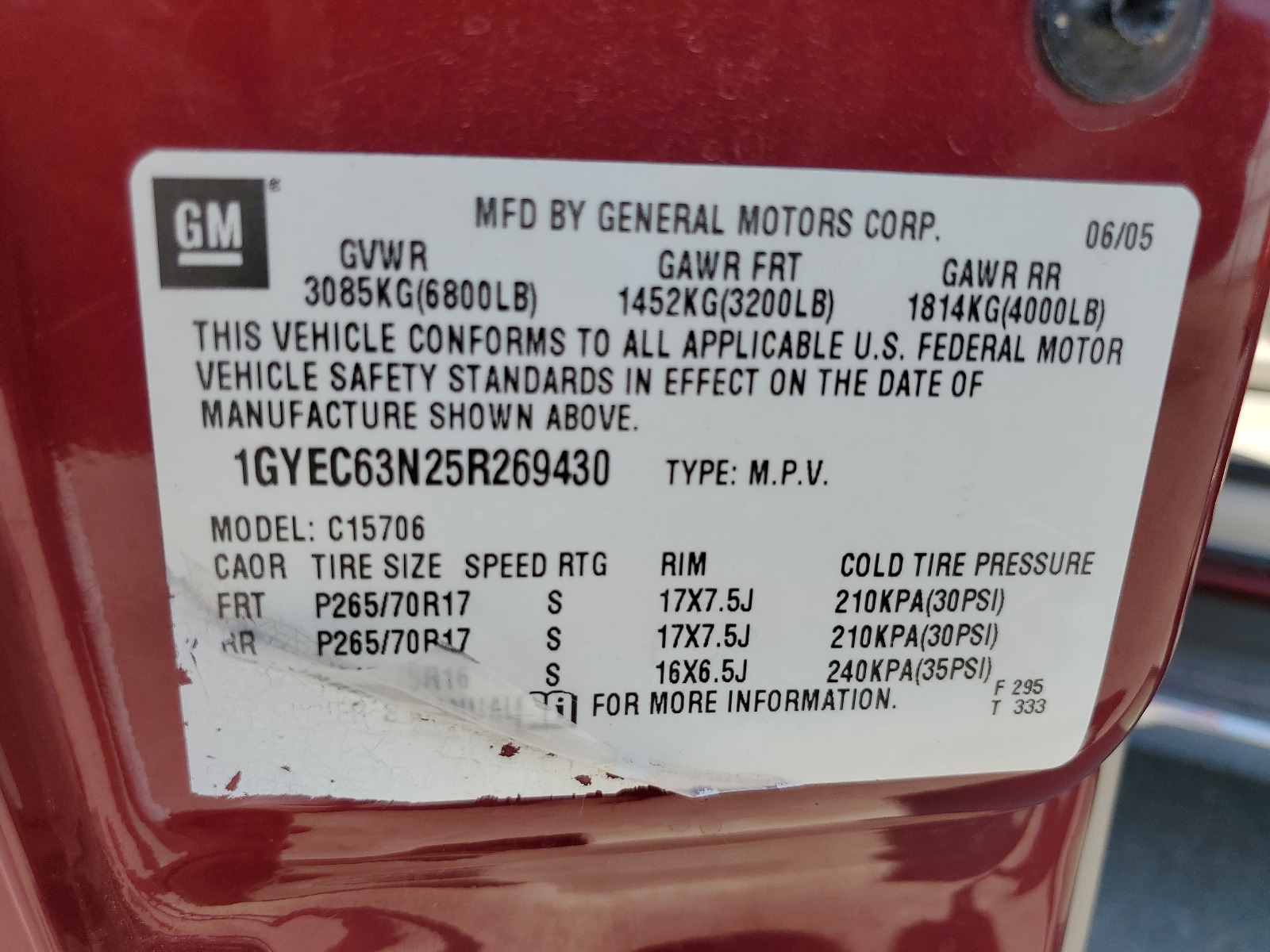 1GYEC63N25R269430 2005 Cadillac Escalade Luxury