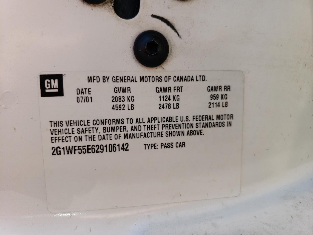 2002 Chevrolet Impala VIN: 2G1WF55E629106142 Lot: 62147954