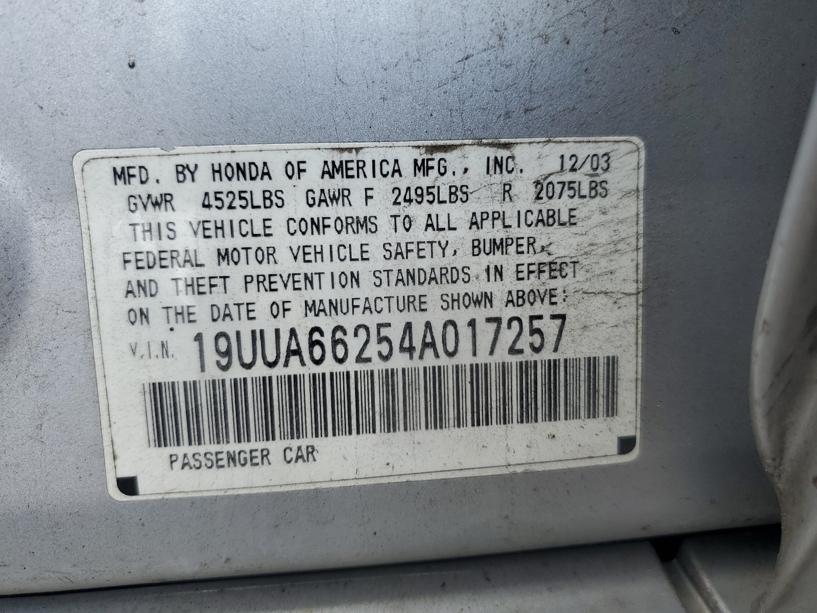 19UUA66254A017257 2004 Acura Tl