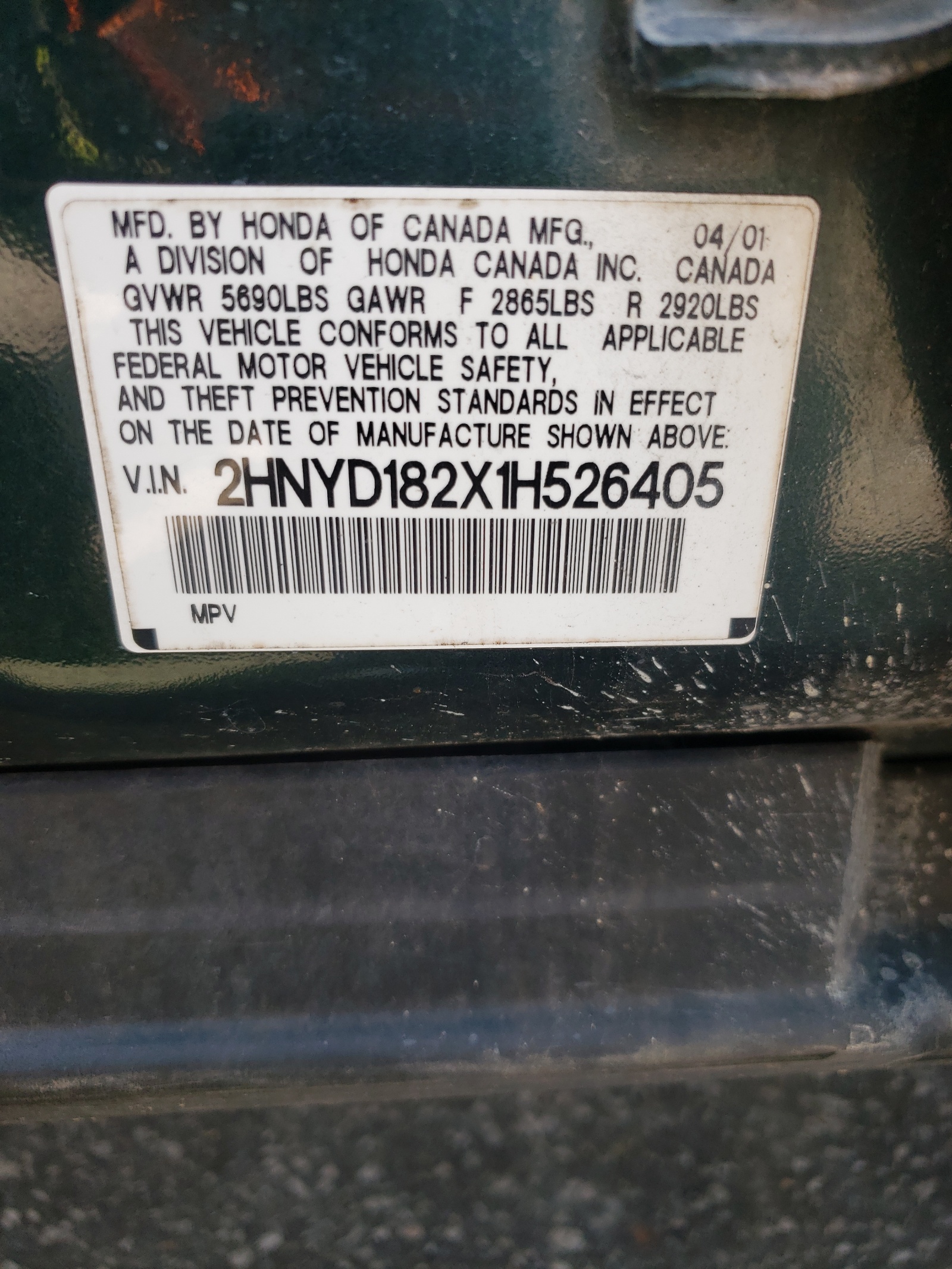 2HNYD182X1H526405 2001 Acura Mdx