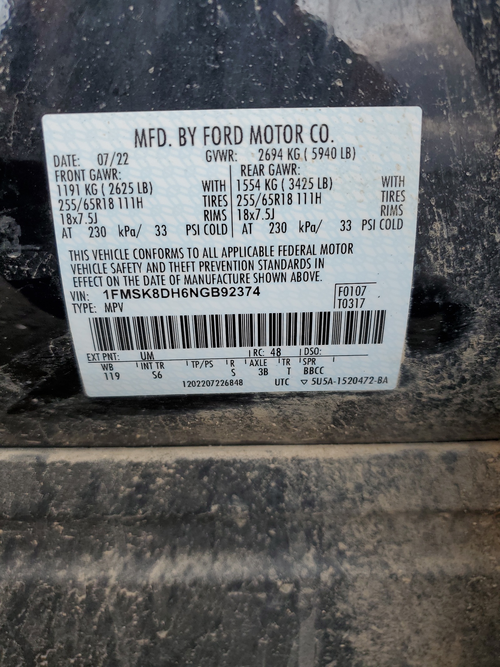 1FMSK8DH6NGB92374 2022 Ford Explorer Xlt