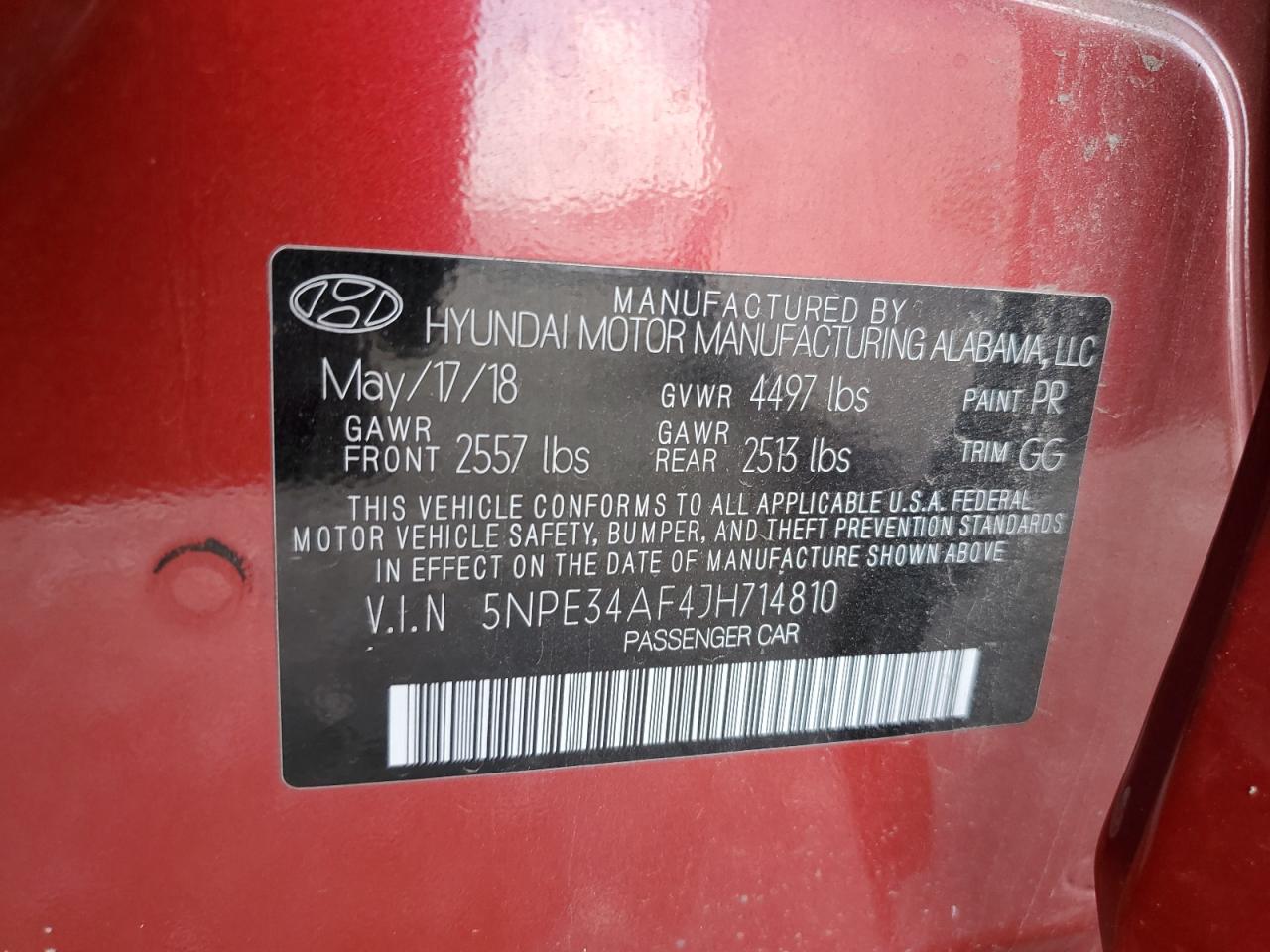 2018 Hyundai Sonata Sport VIN: 5NPE34AF4JH714810 Lot: 62008514