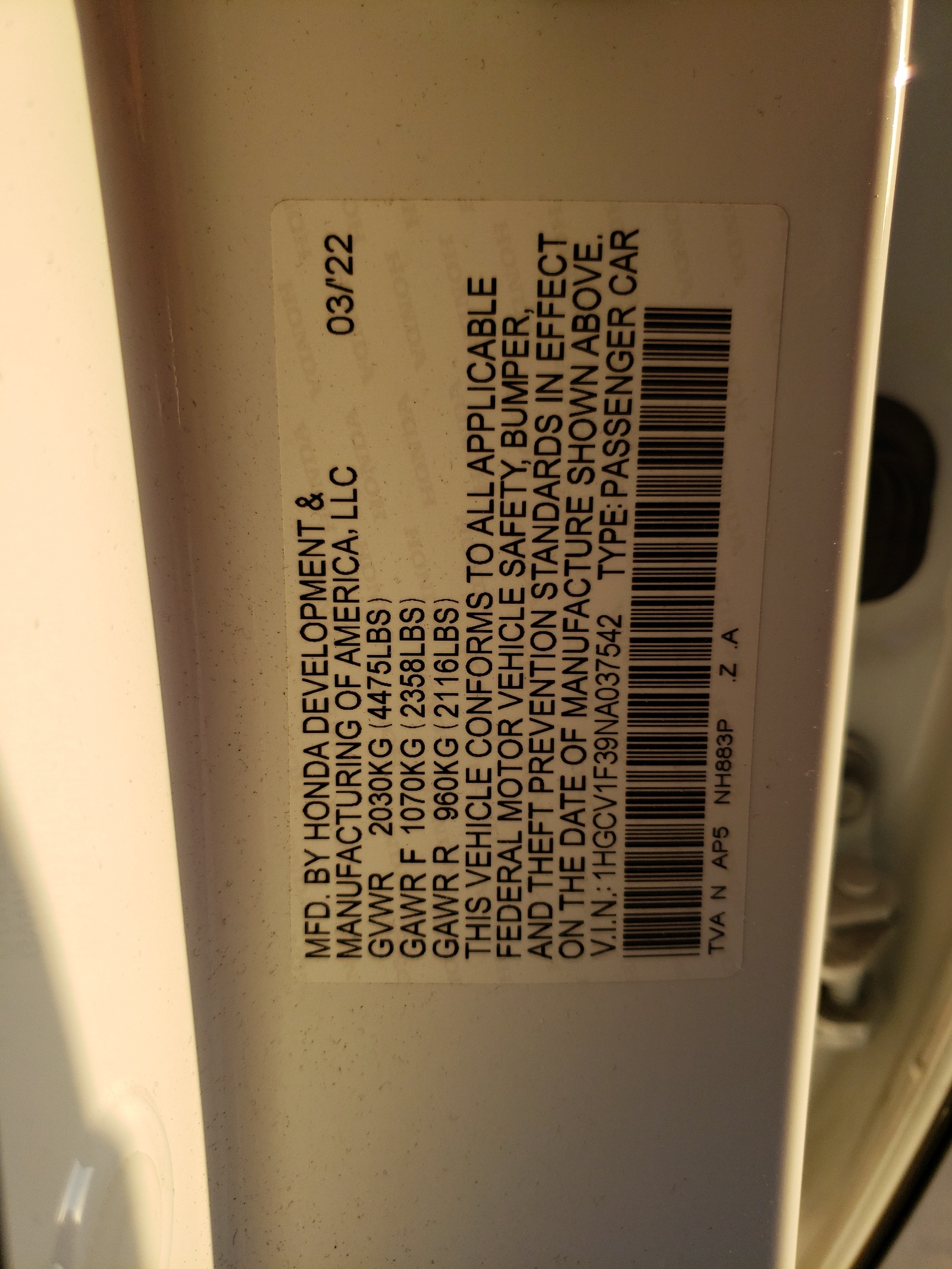 1HGCV1F39NA037542 2022 Honda Accord Sport