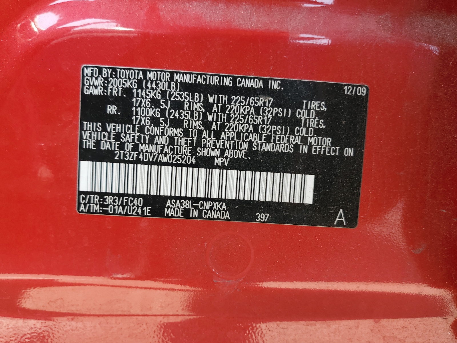 2T3ZF4DV7AW025204 2010 Toyota Rav4