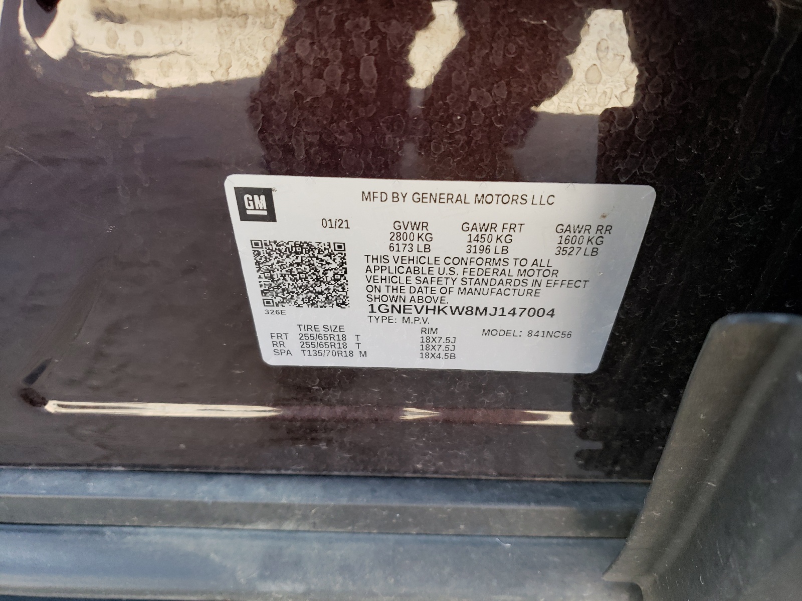 1GNEVHKW8MJ147004 2021 Chevrolet Traverse Lt