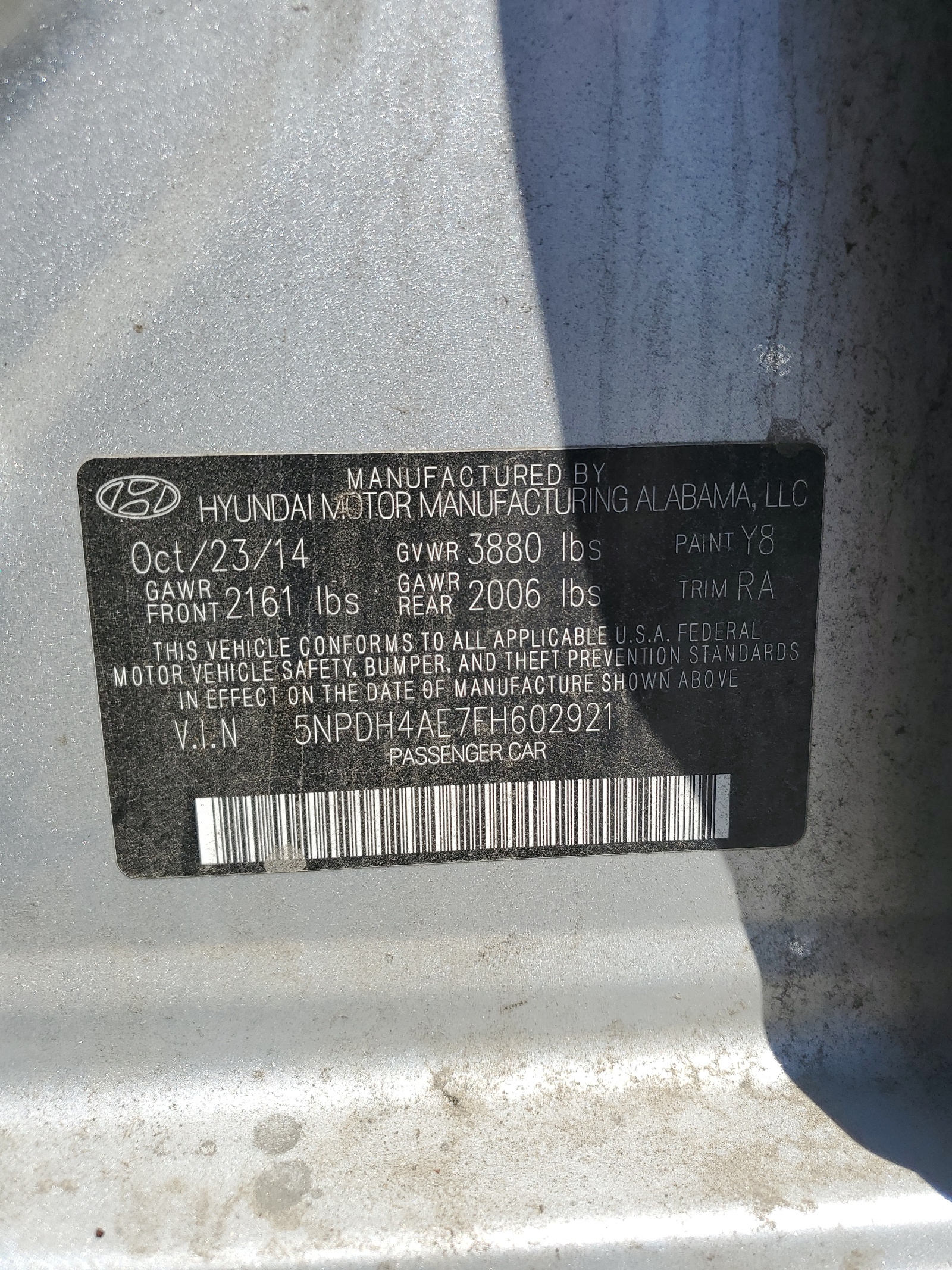 5NPDH4AE7FH602921 2015 Hyundai Elantra Se