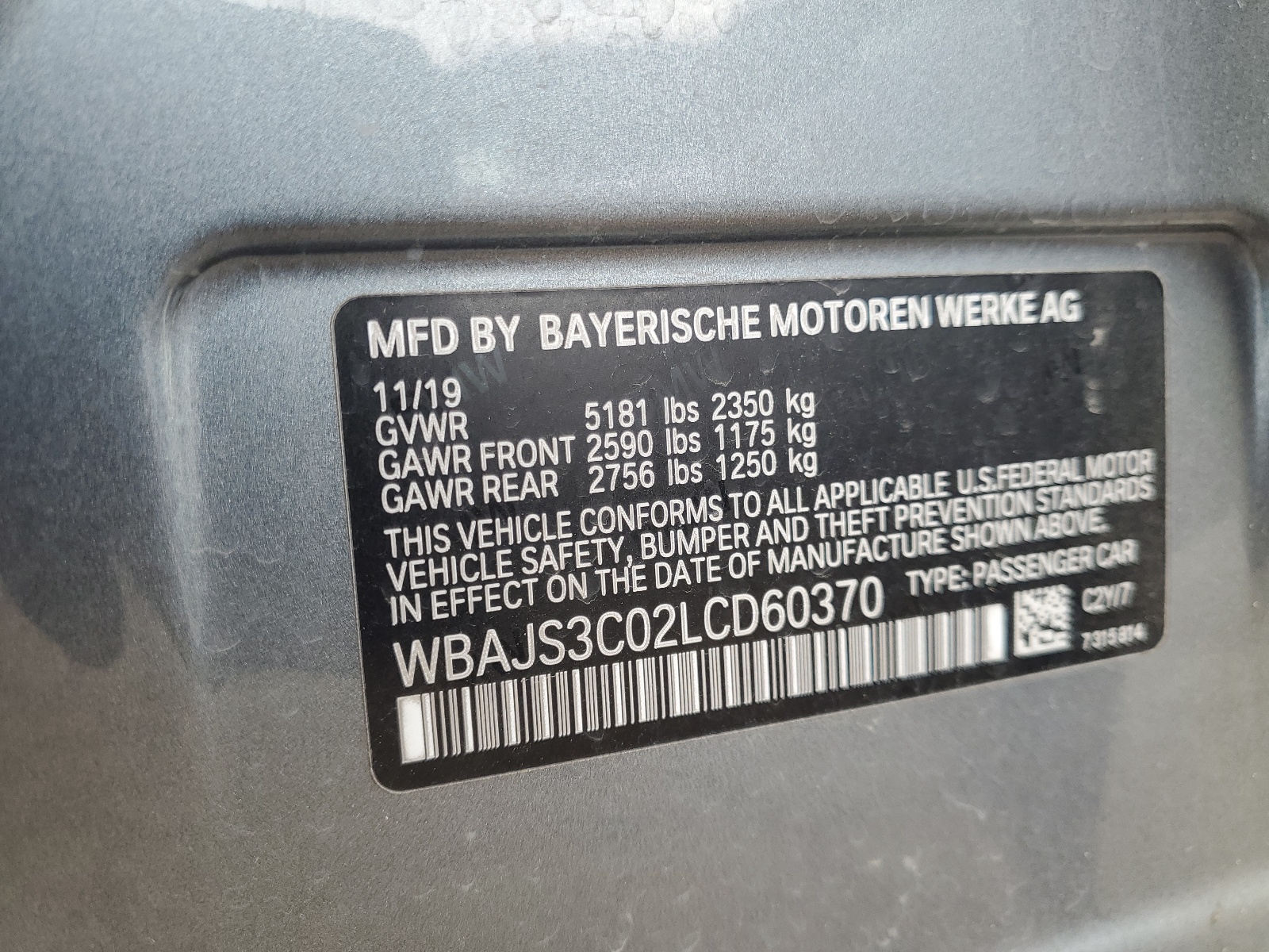 WBAJS3C02LCD60370 2020 BMW 540 Xi