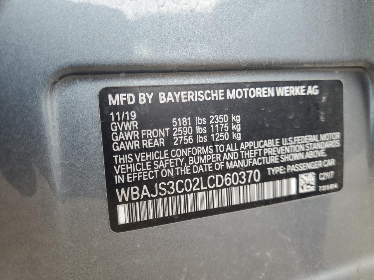 2020 BMW 540 Xi VIN: WBAJS3C02LCD60370 Lot: 63827664