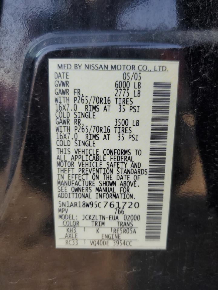 2005 Nissan Pathfinder Le VIN: 5N1AR18W95C761720 Lot: 61607214