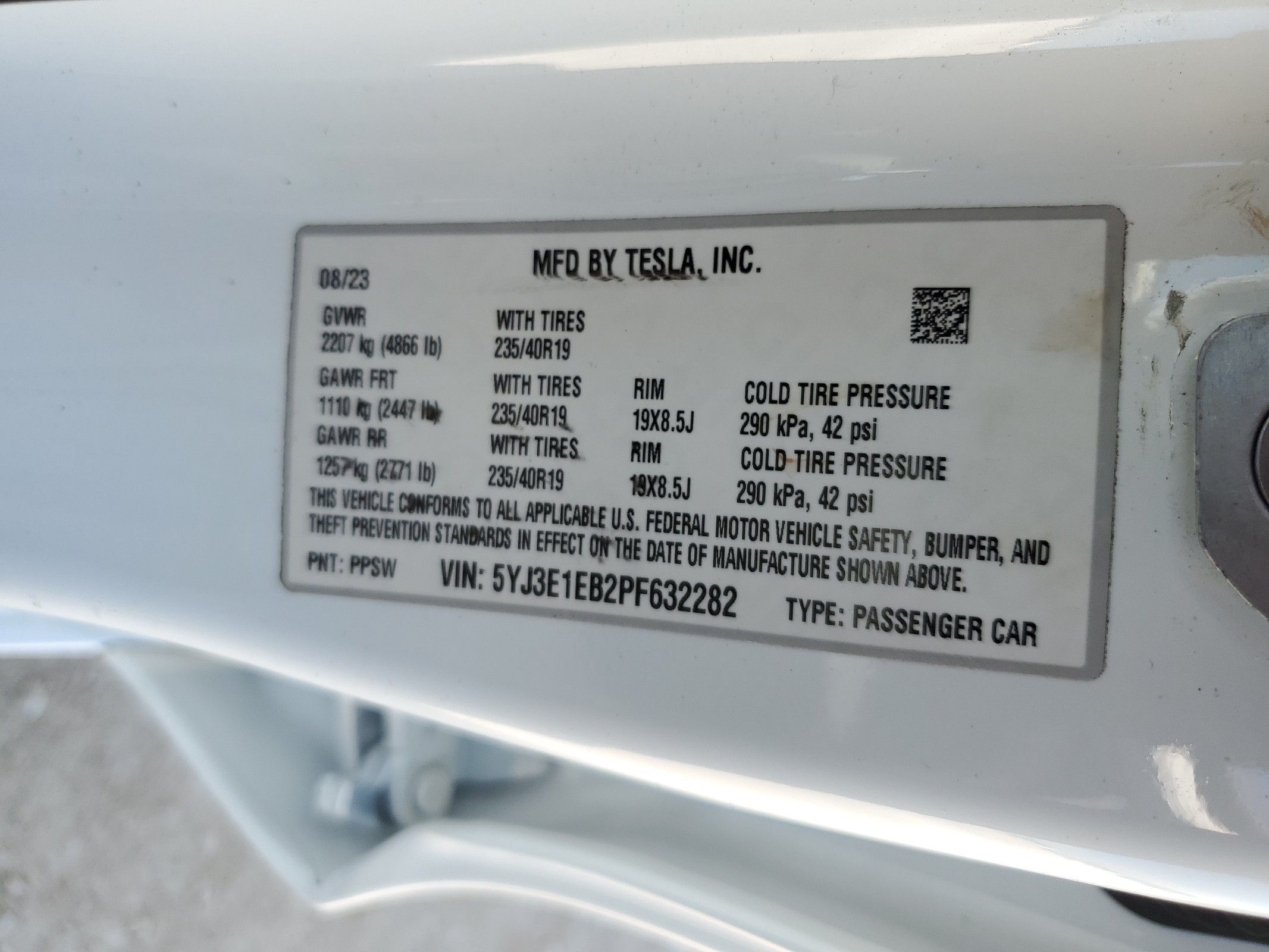 5YJ3E1EB2PF632282 2023 Tesla Model 3