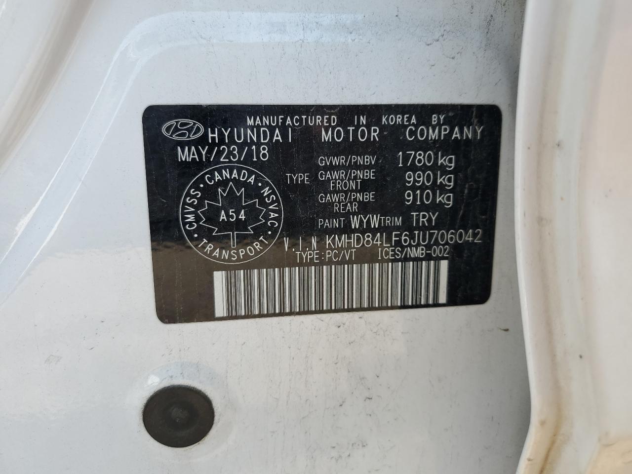 2018 Hyundai Elantra Sel VIN: KMHD84LF6JU706042 Lot: 64891934