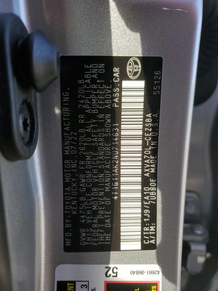 4T1G11AK2NU714631 2022 Toyota Camry Se