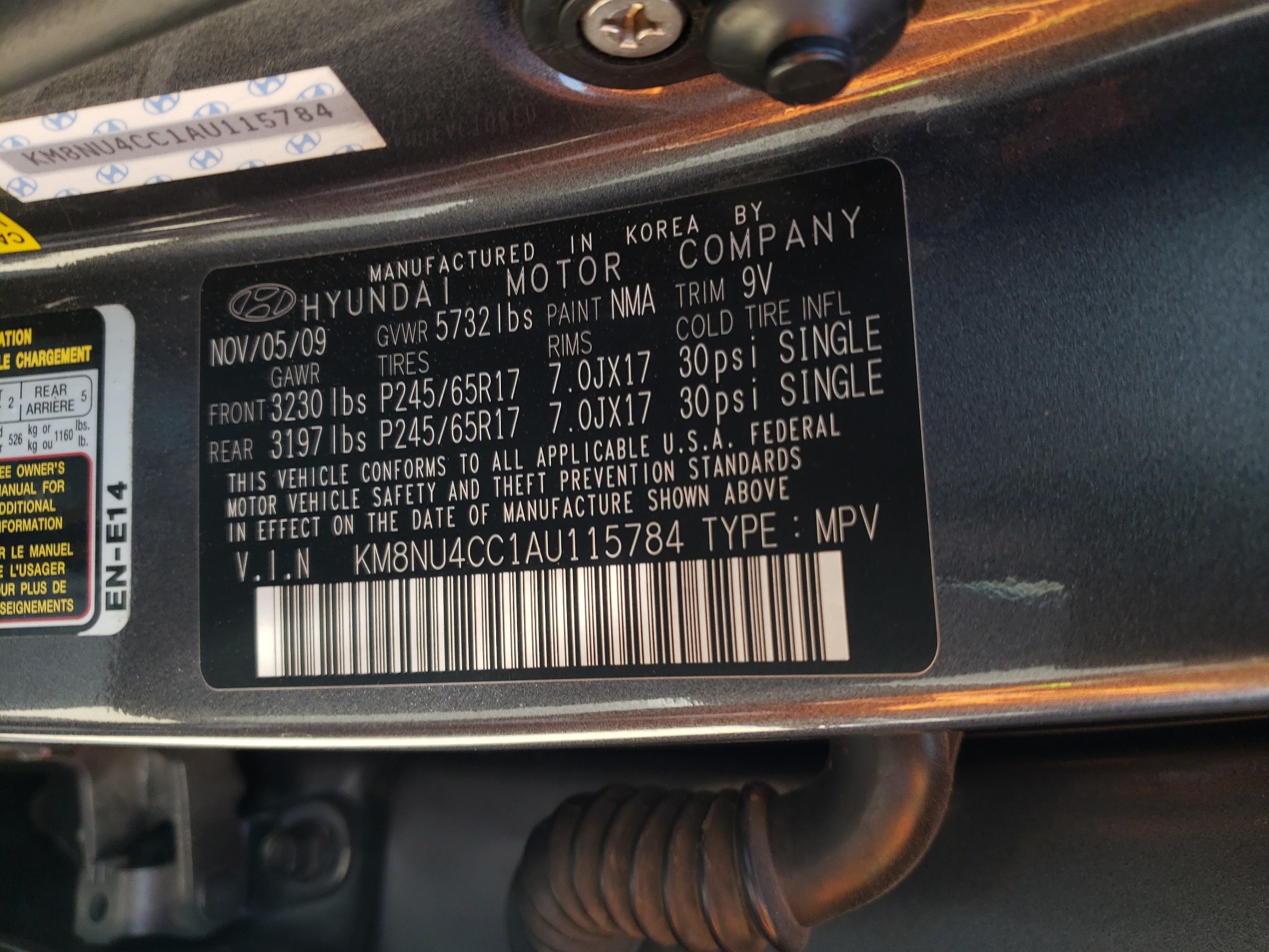 KM8NU4CC1AU115784 2010 Hyundai Veracruz Gls