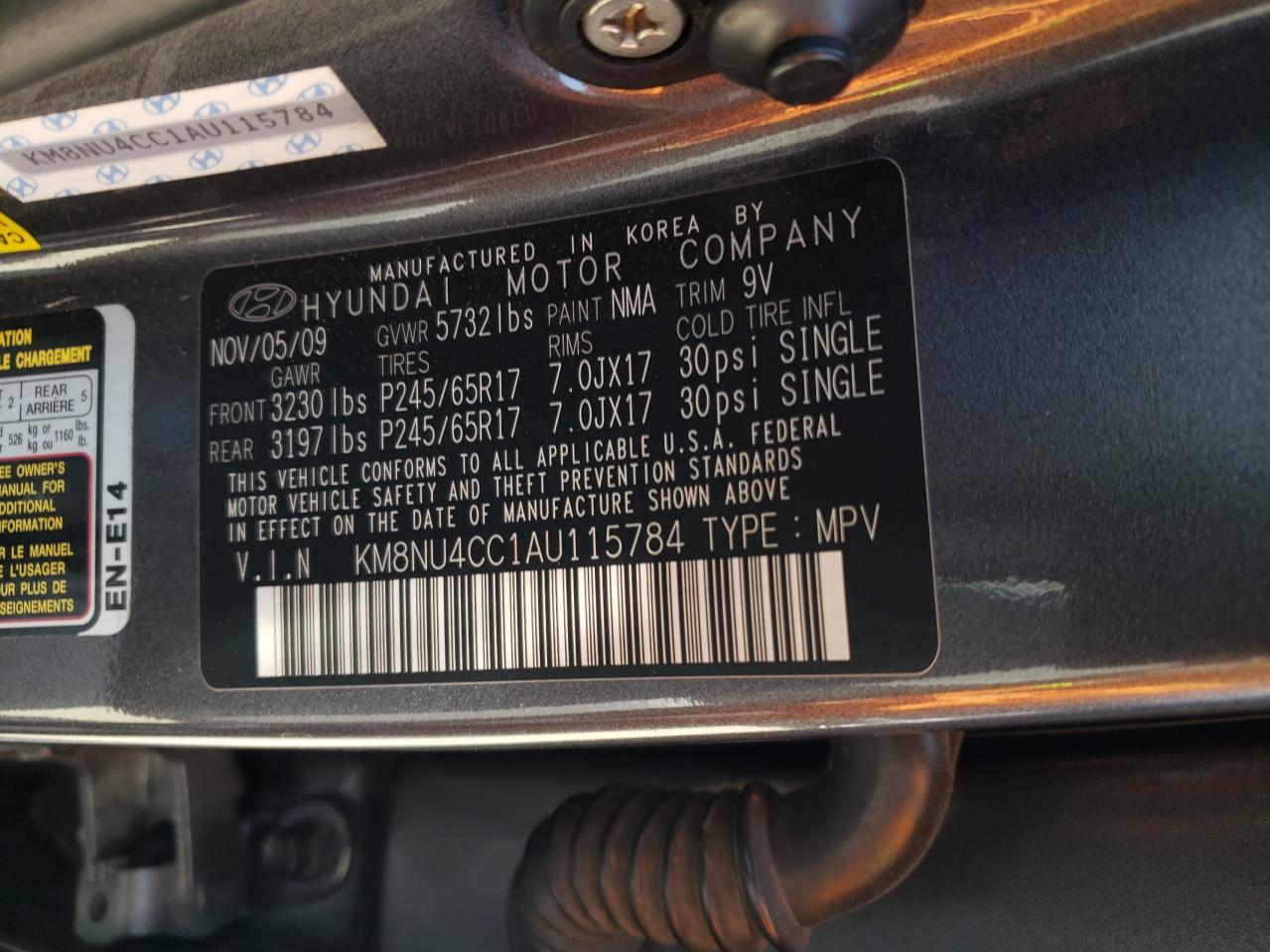 2010 Hyundai Veracruz Gls VIN: KM8NU4CC1AU115784 Lot: 63997774