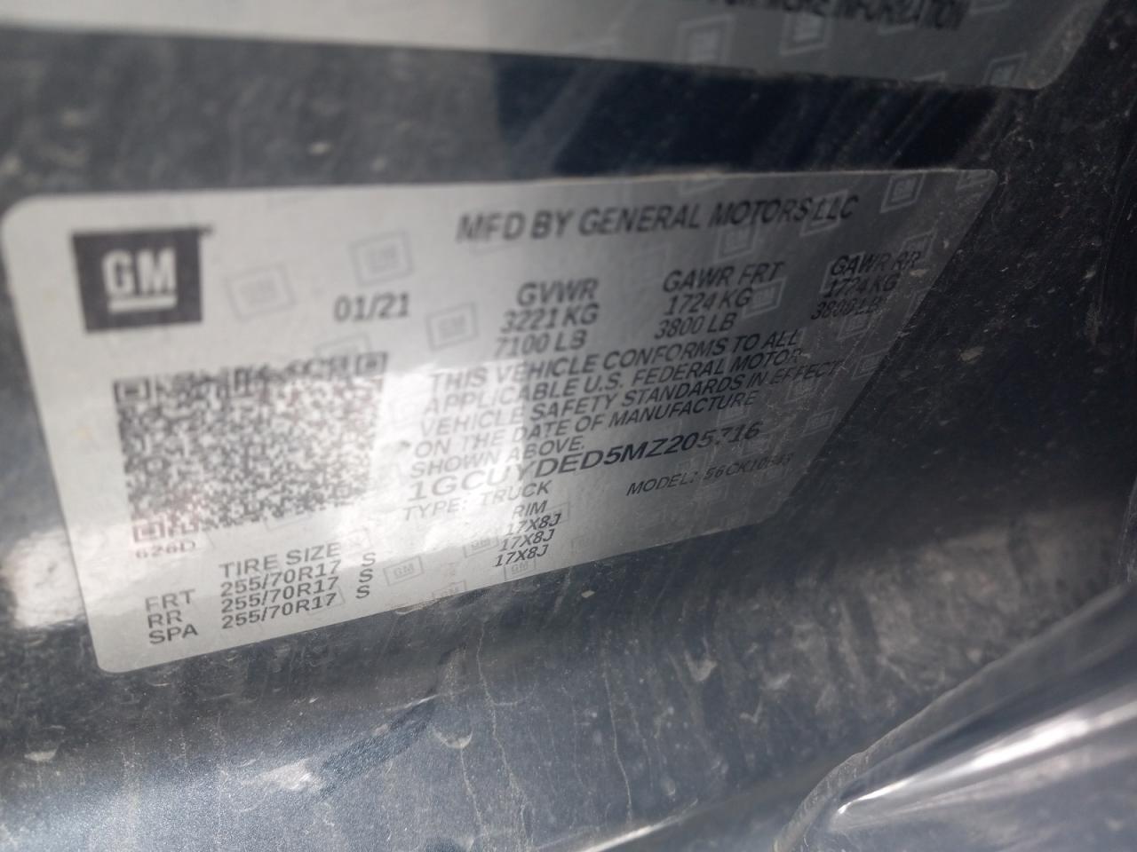 2021 Chevrolet Silverado K1500 Lt VIN: 1GCUYDED5MZ205716 Lot: 65641134