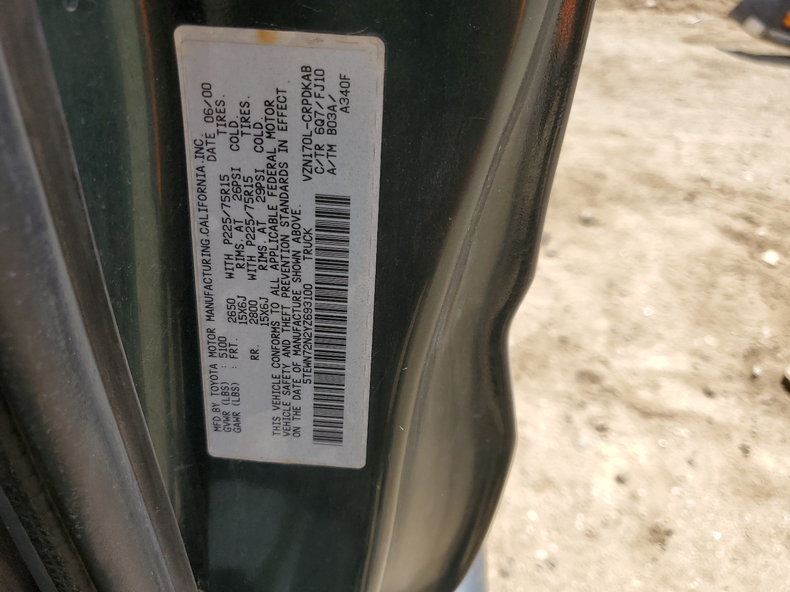 5TEWN72N2YZ693100 2000 Toyota Tacoma Xtracab