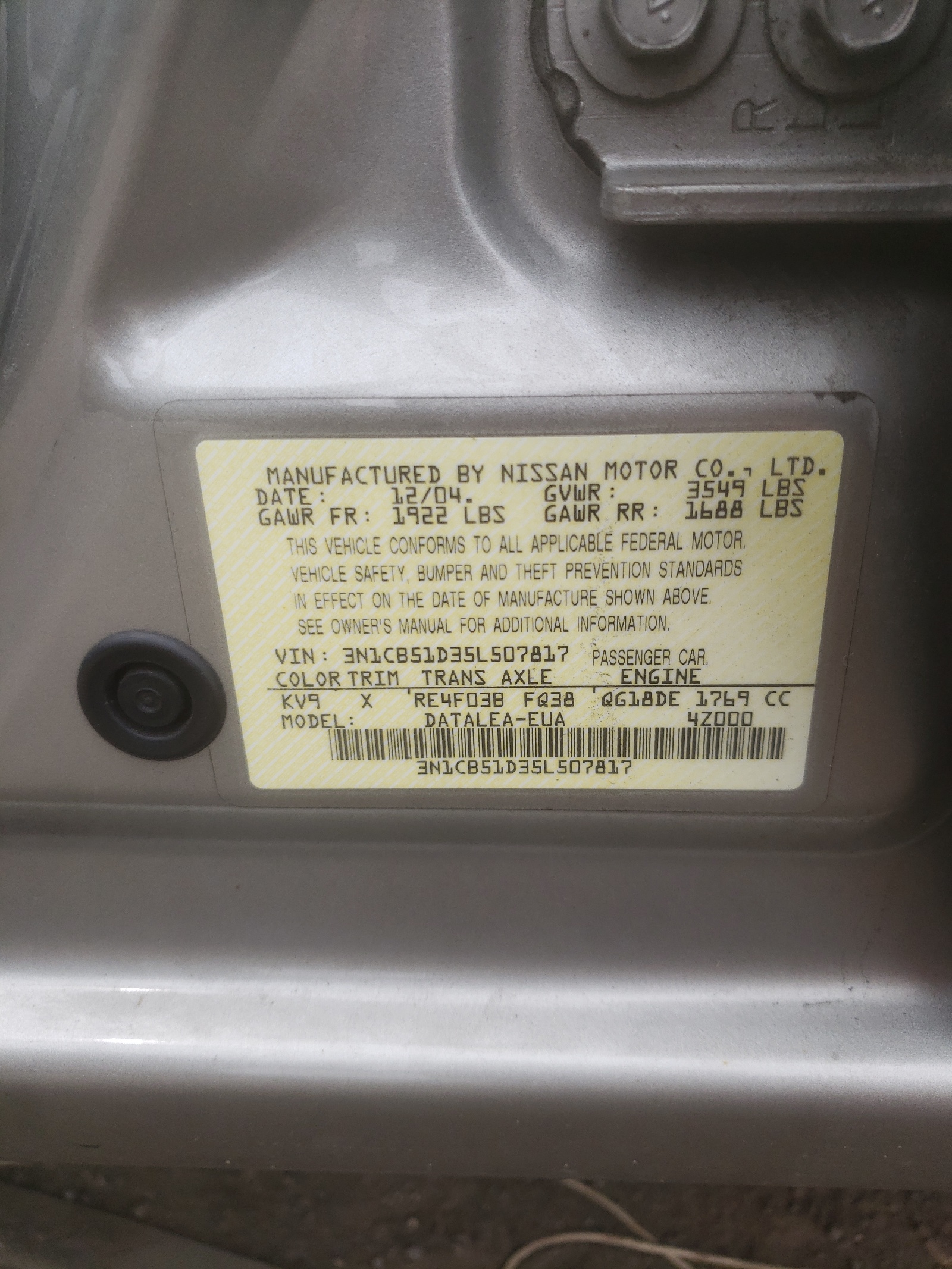 3N1CB51D35L507817 2005 Nissan Sentra 1.8