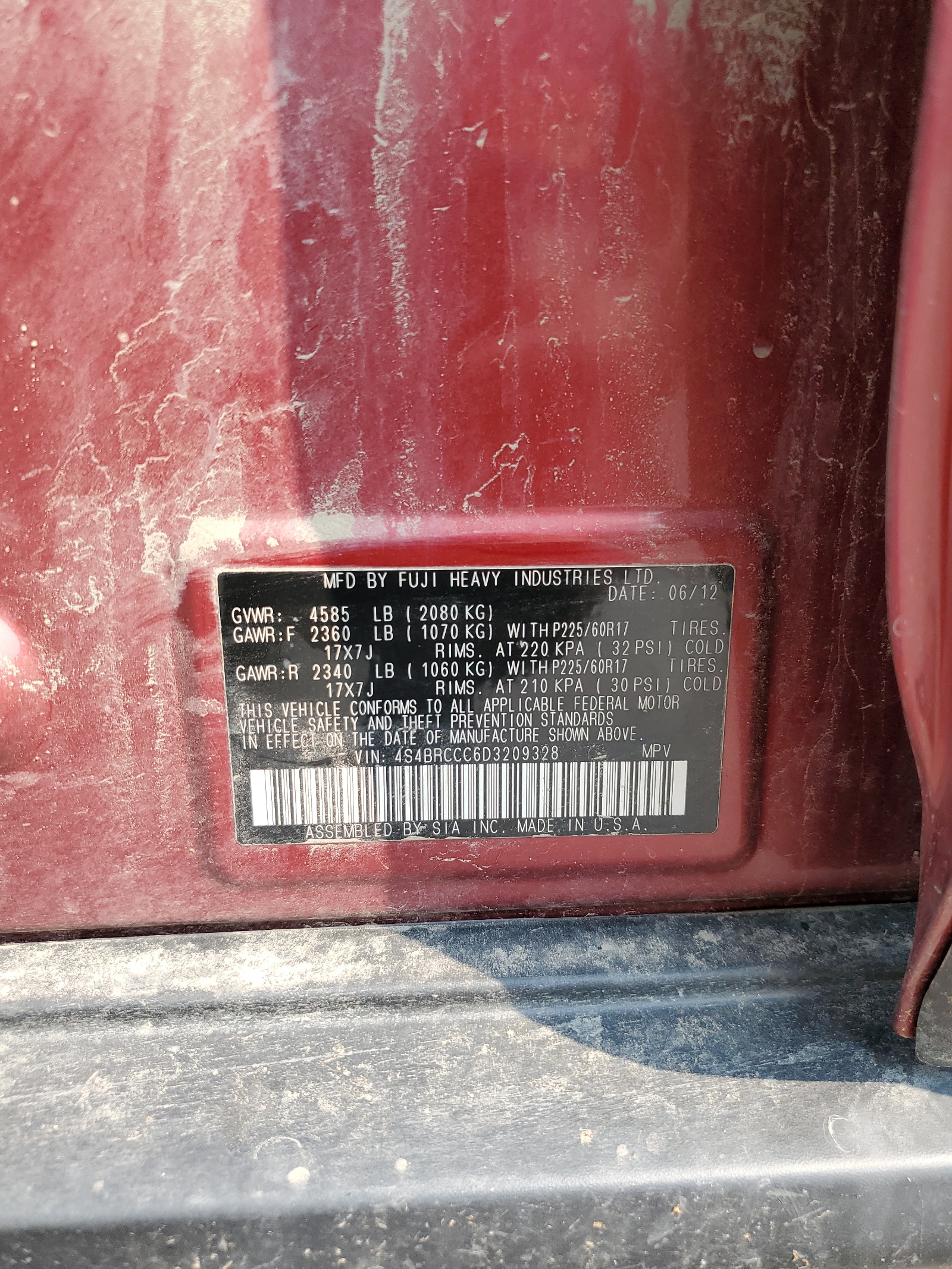 4S4BRCCC6D3209328 2013 Subaru Outback 2.5I Premium