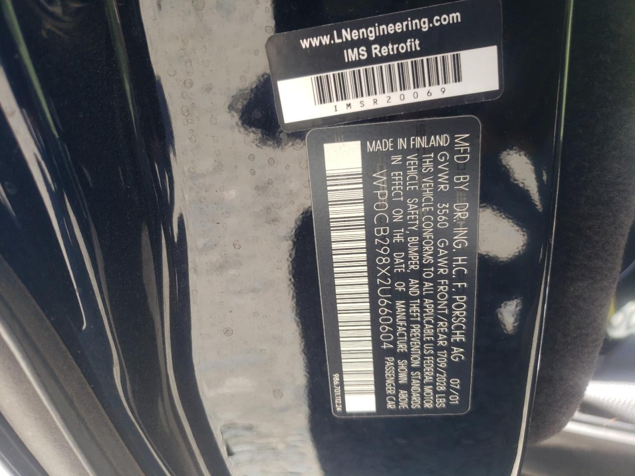 2002 Porsche Boxster S VIN: WP0CB298X2U660604 Lot: 63409544