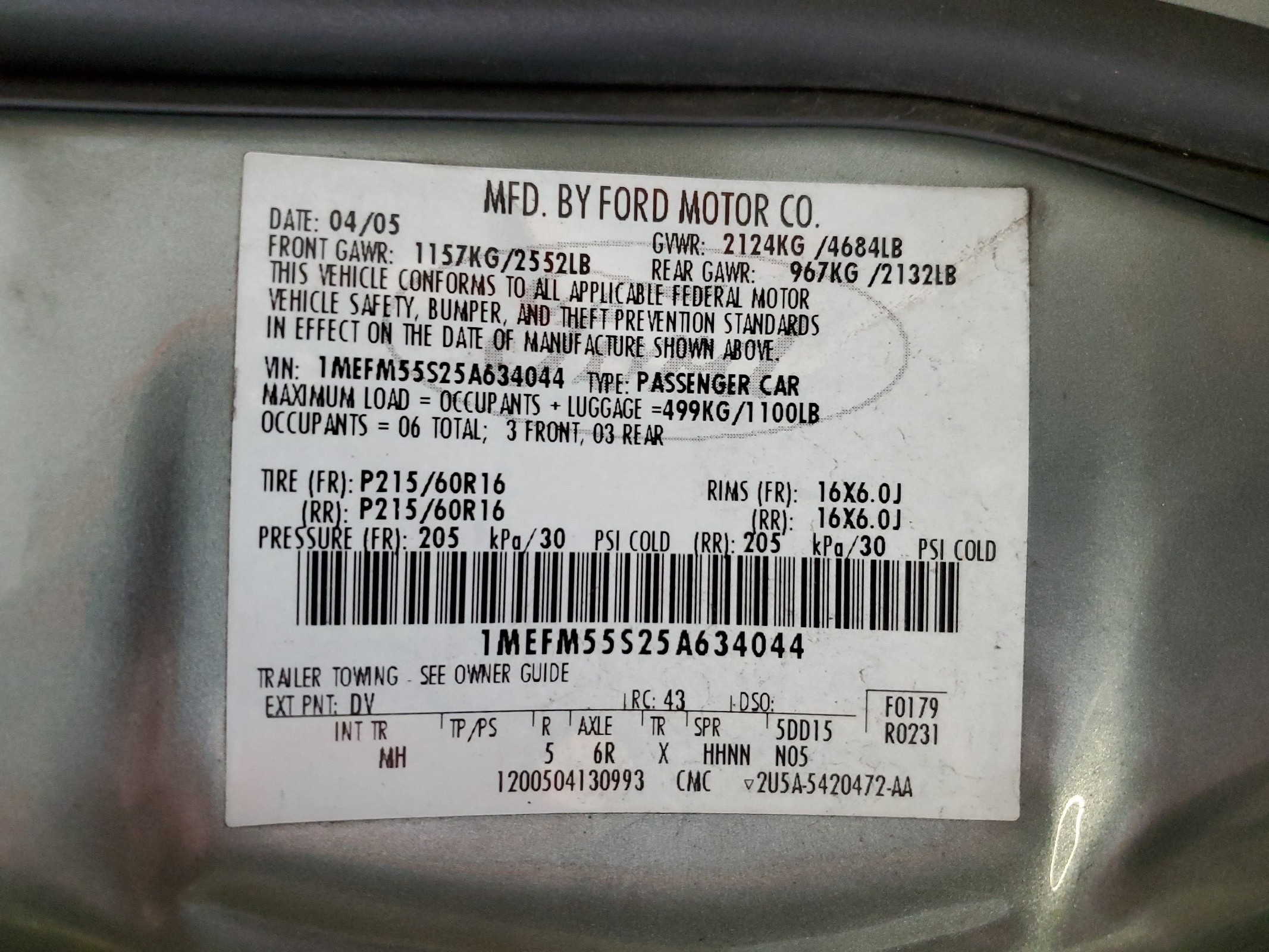 1MEFM55S25A634044 2005 Mercury Sable Ls Premium