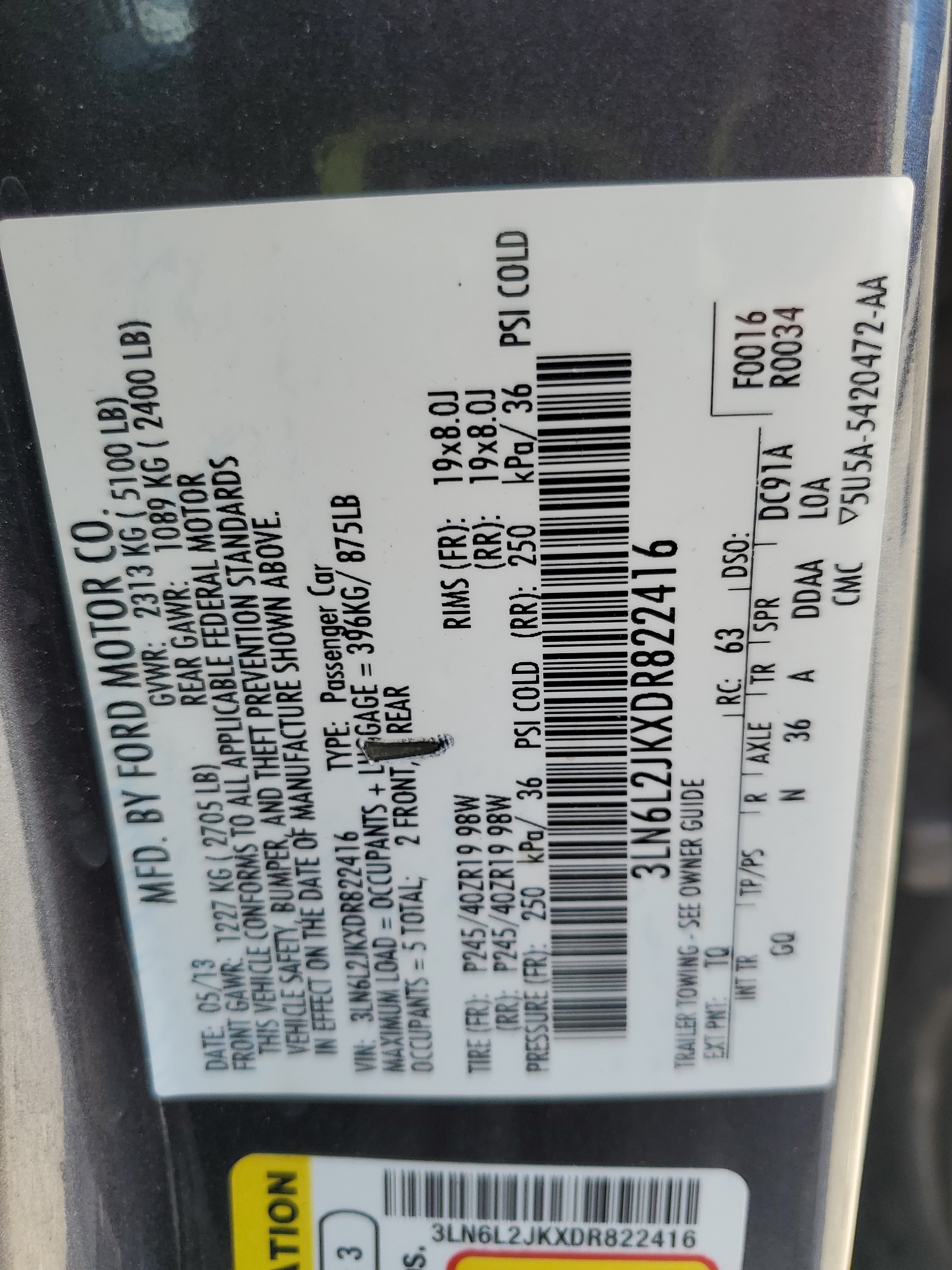 3LN6L2JKXDR822416 2013 Lincoln Mkz