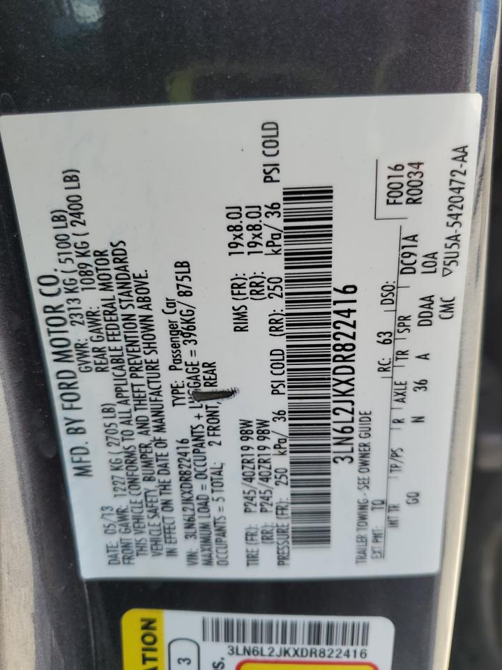 2013 Lincoln Mkz VIN: 3LN6L2JKXDR822416 Lot: 62074664