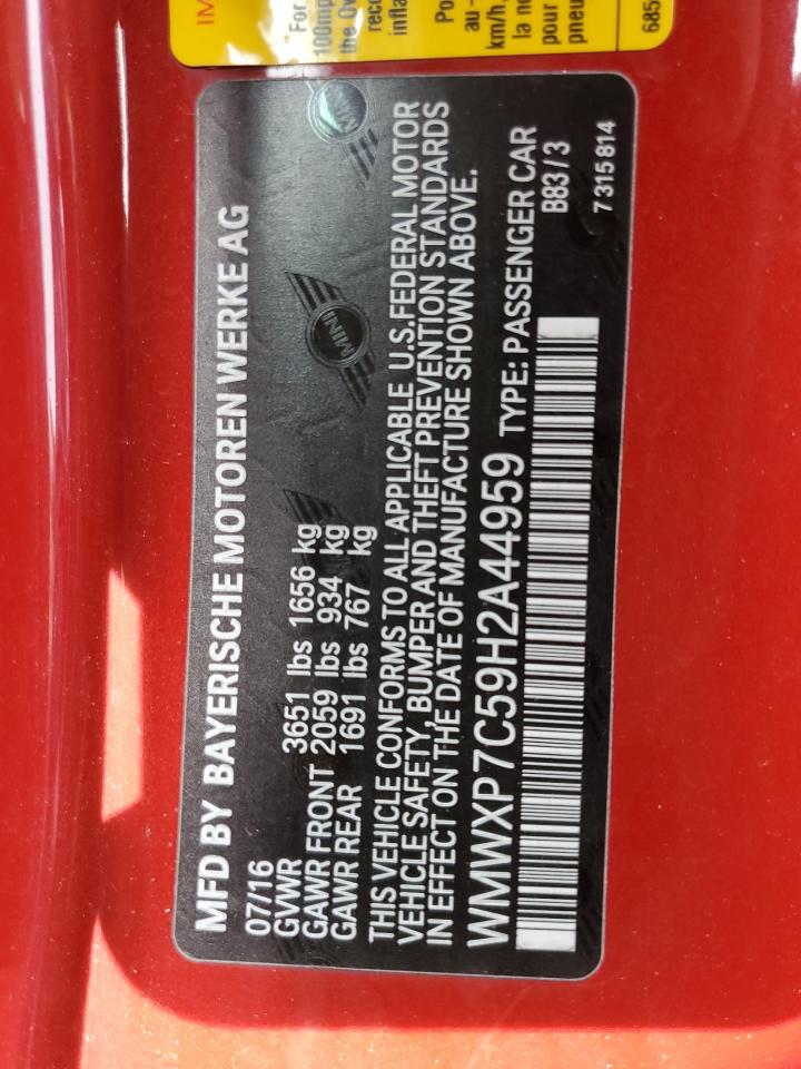 2017 Mini Cooper S VIN: WMWXP7C59H2A44959 Lot: 61205034