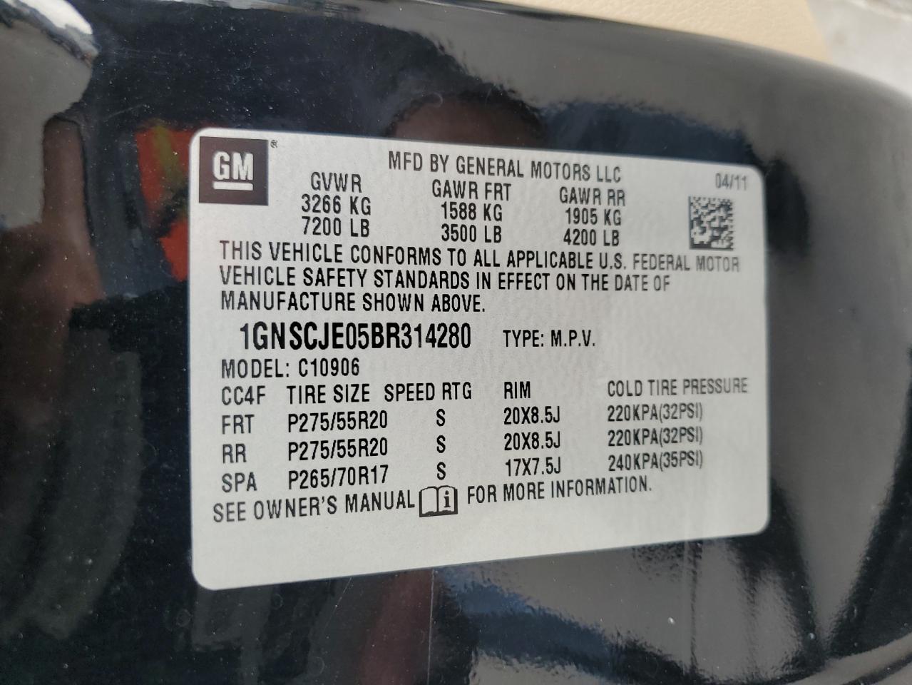 2011 Chevrolet Suburban C1500 Lt VIN: 1GNSCJE05BR314280 Lot: 65384634