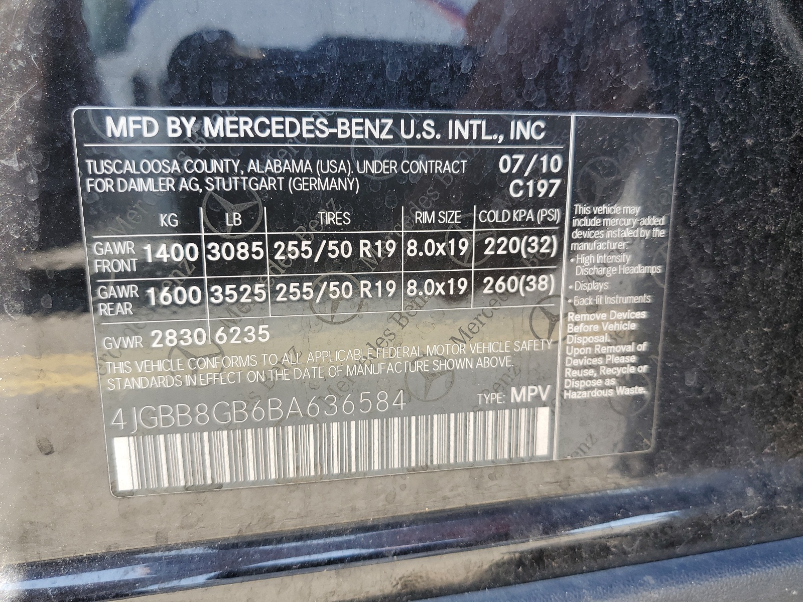 4JGBB8GB6BA636584 2011 Mercedes-Benz Ml 350 4Matic