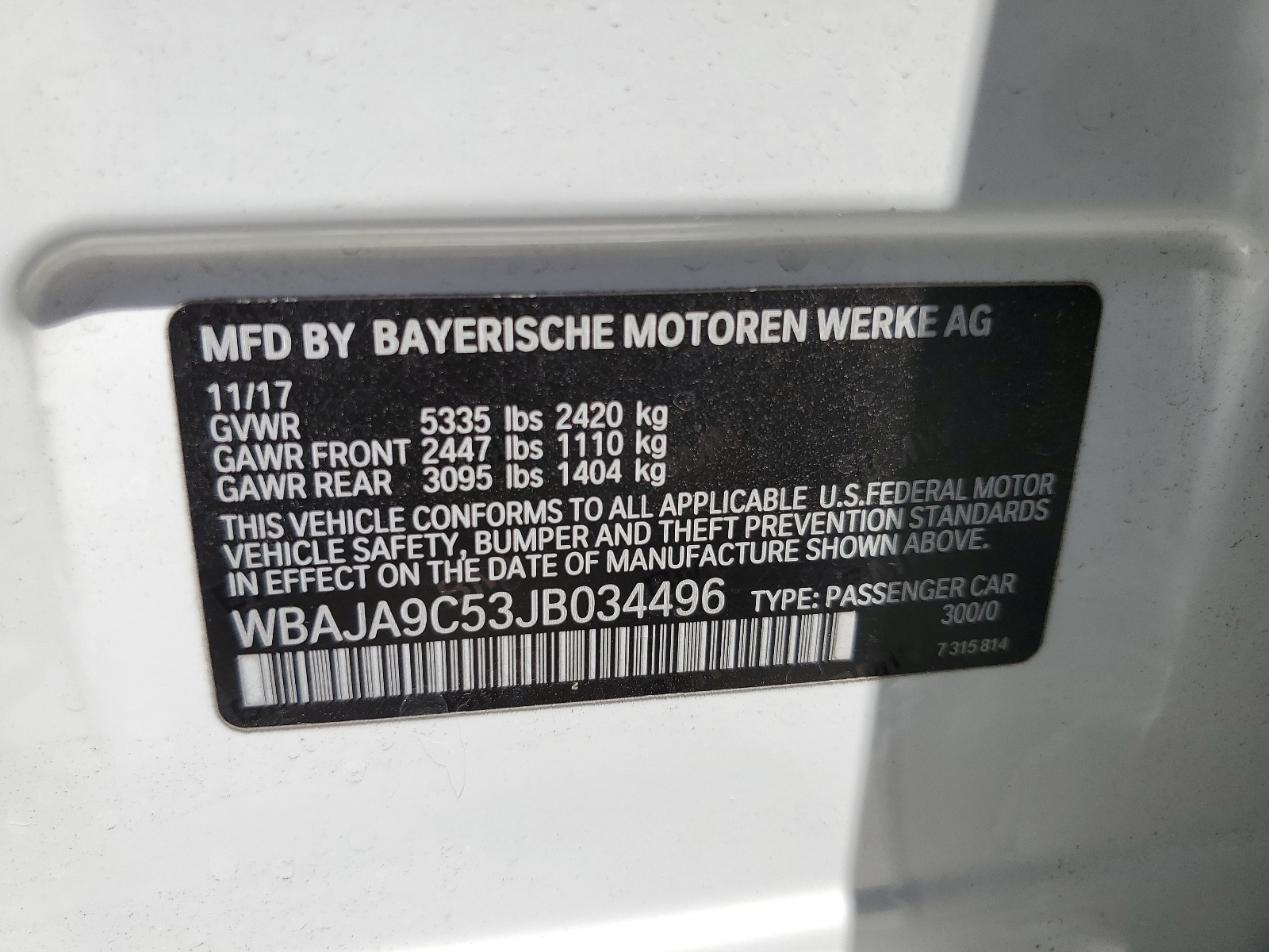 WBAJA9C53JB034496 2018 BMW 530E