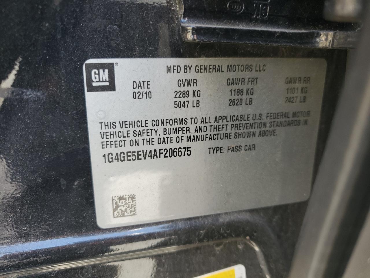 2010 Buick Lacrosse Cxs VIN: 1G4GE5EV4AF206675 Lot: 61651694