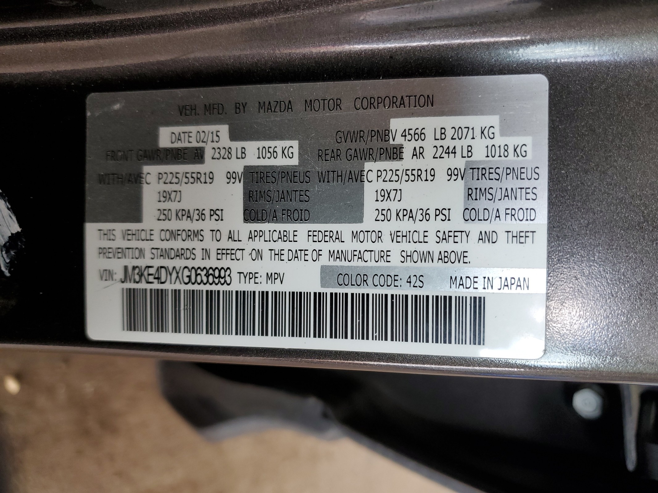 JM3KE4DYXG0636993 2016 Mazda Cx-5 Gt